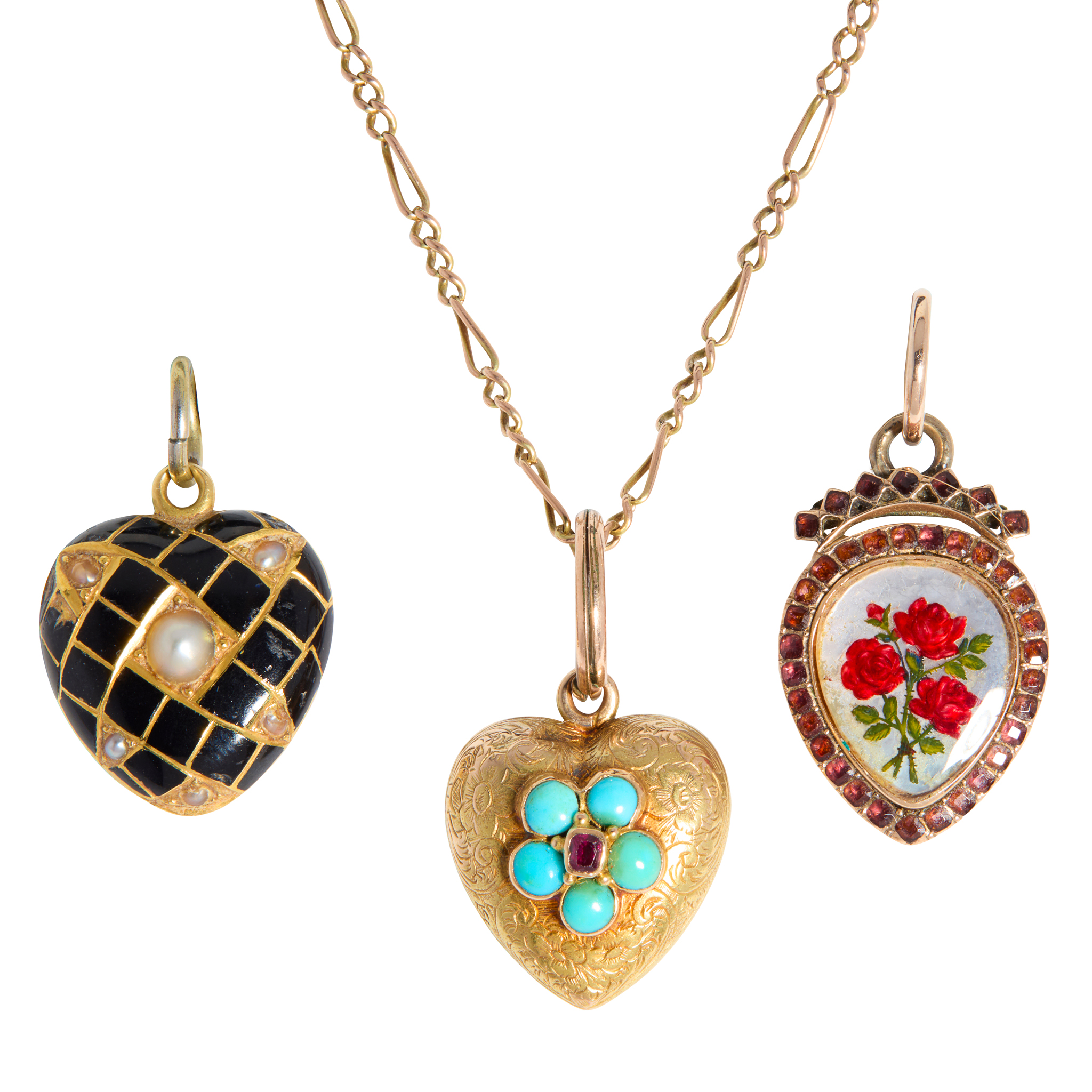 A collection of gem-set heart pendants