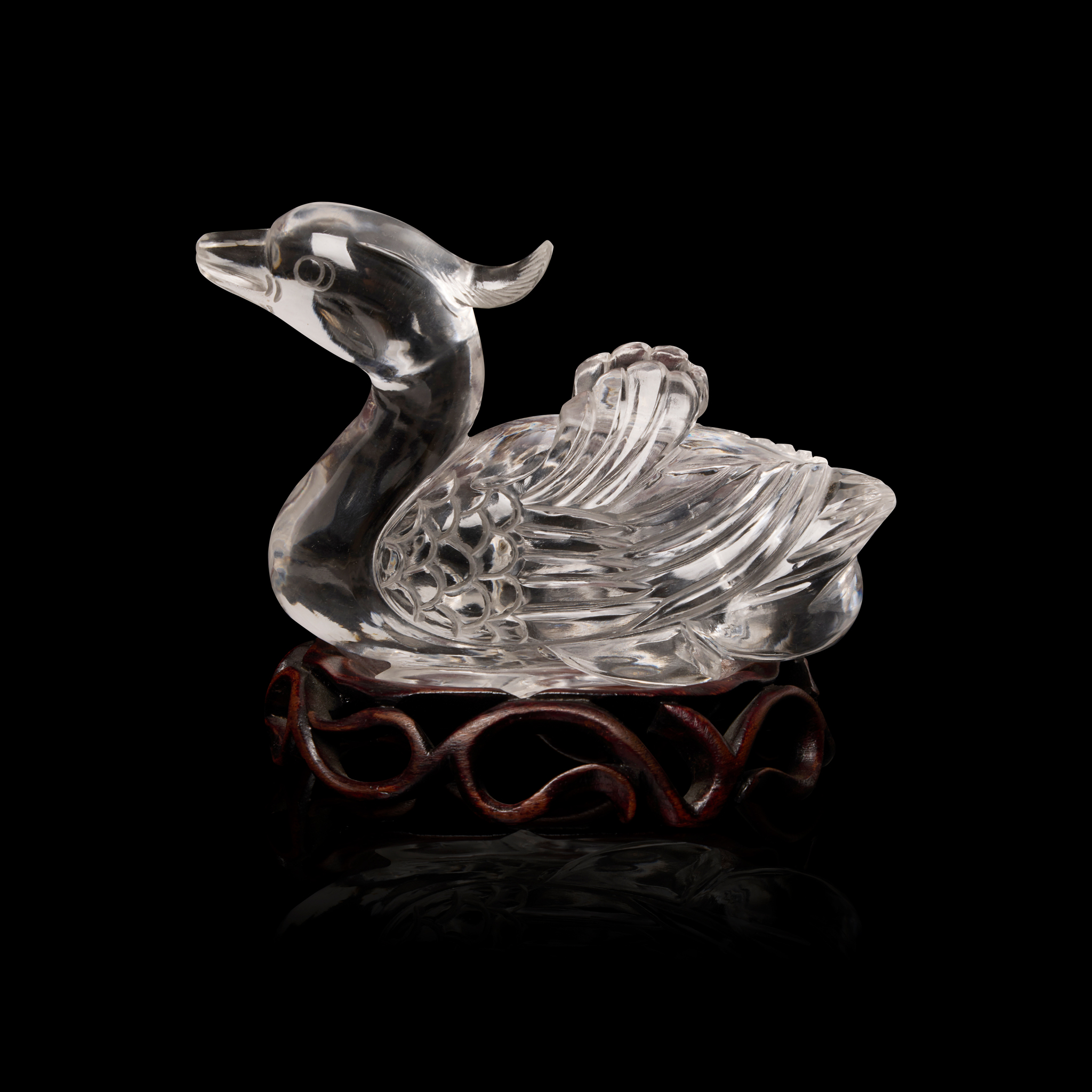 CHINESE ROCK CRYSTAL CARVING OF A MANDARIN DUCK