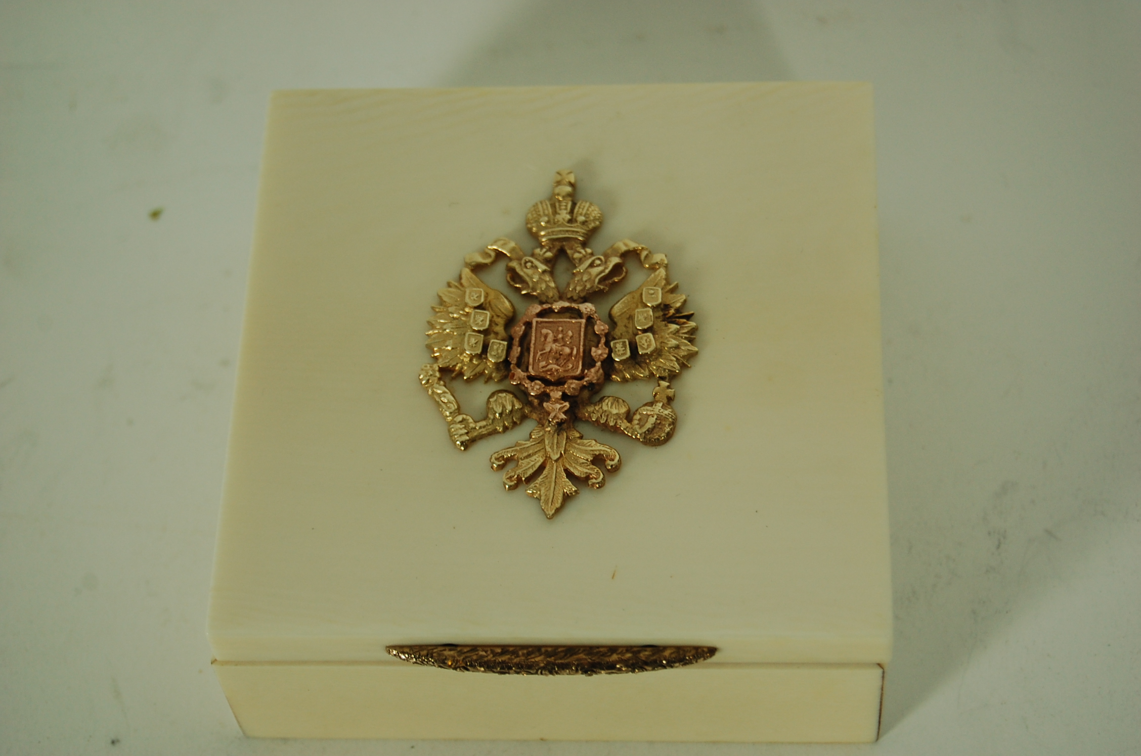 A Russian gold mounted ivory box