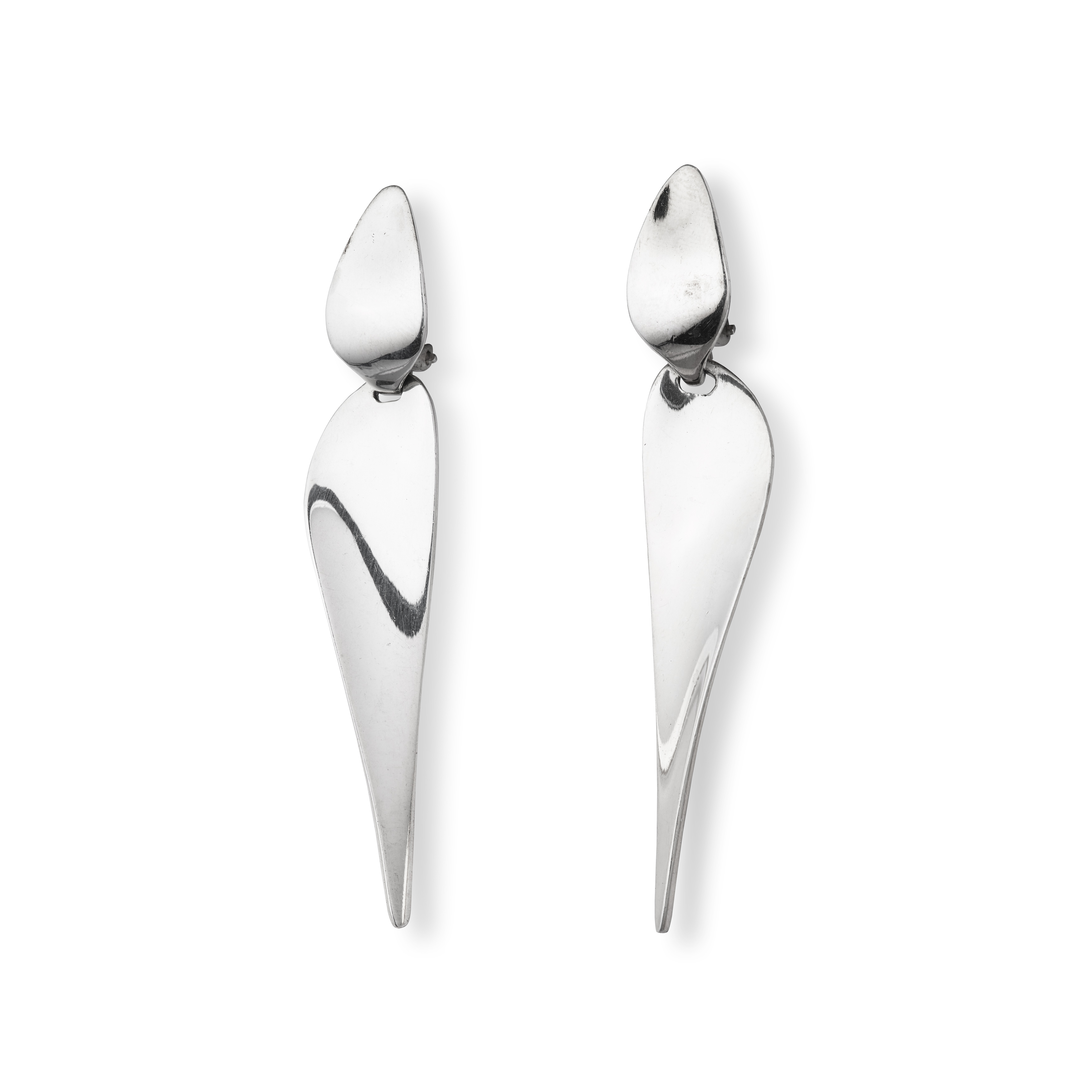 Nanna Ditzel for Georg Jensen: A pair of silver pendent earclips, 1996