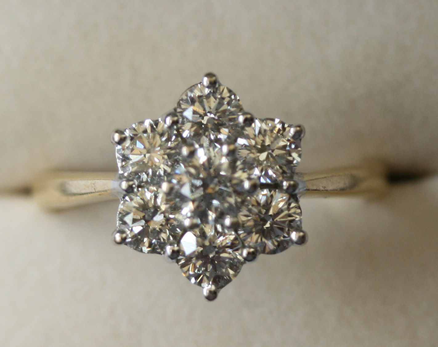 An all diamond floral cluster ring