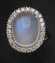 A moonstone and diamond ring,