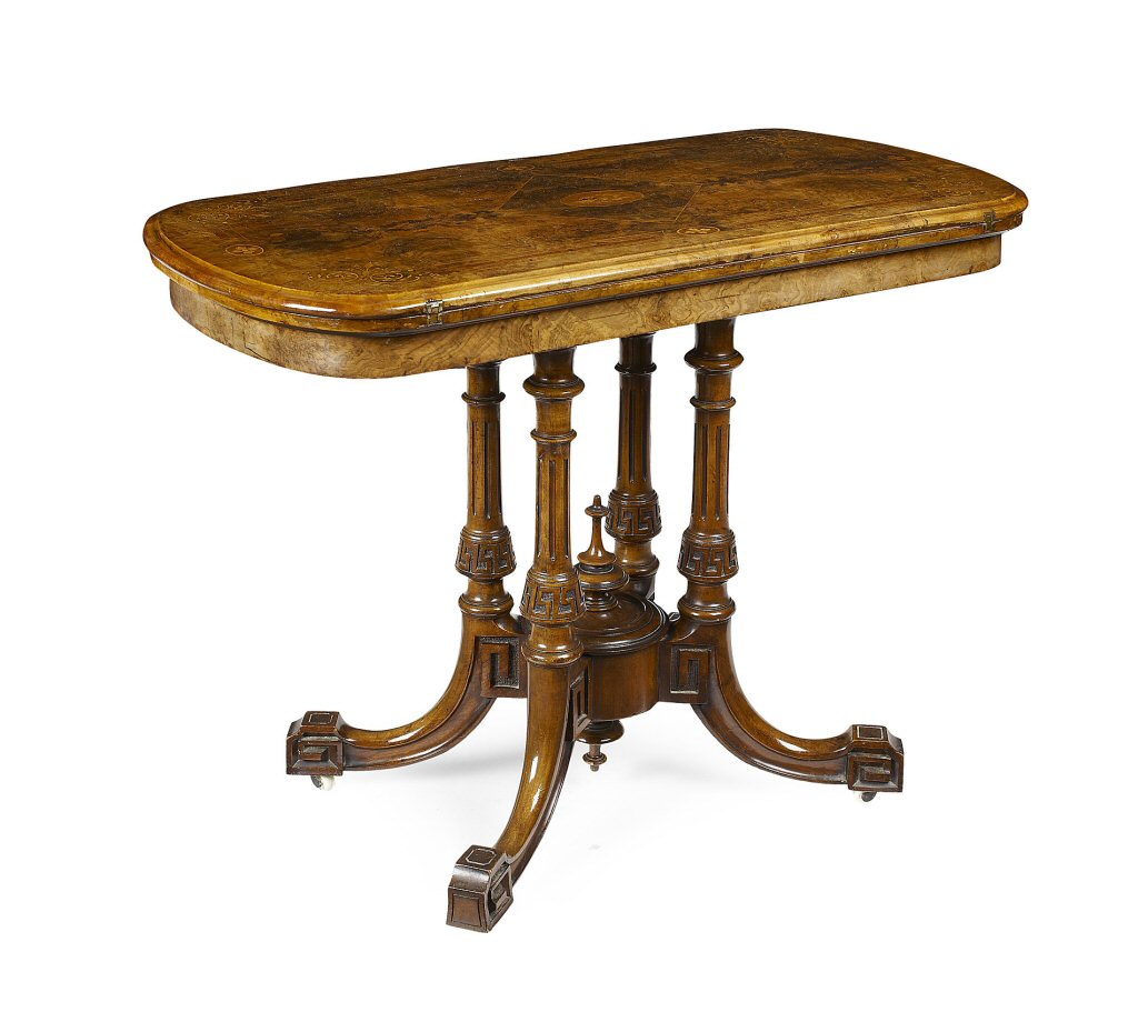 VICTORIAN WALNUT AND MARQUETRY GAMES TABLE