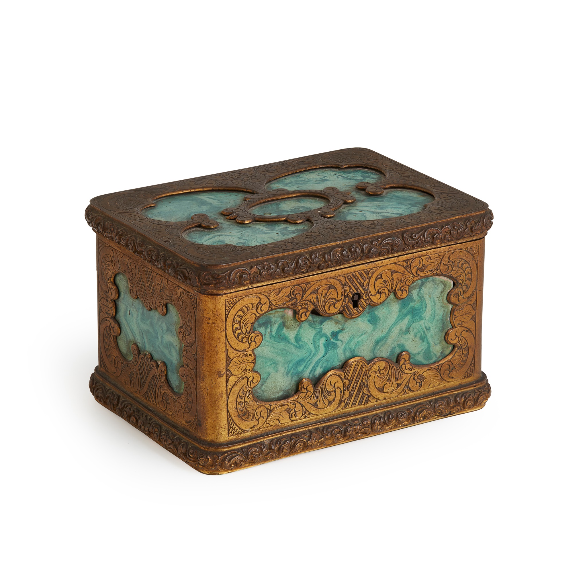 FRENCH GILT BRONZE AND MALACHITE BOX