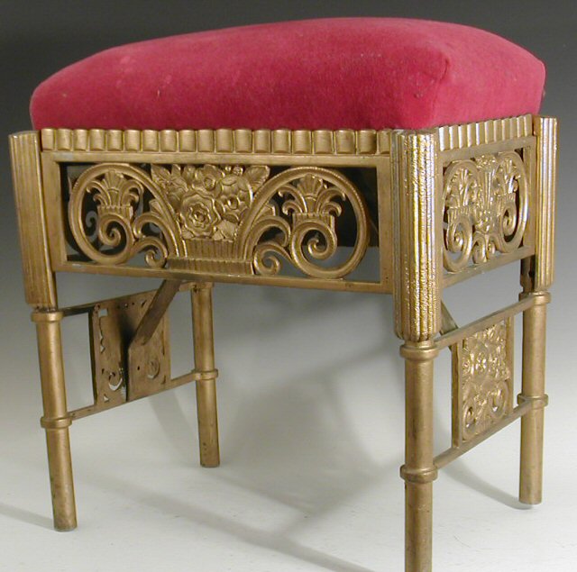 A set of four American Art Deco patinated steel stools,