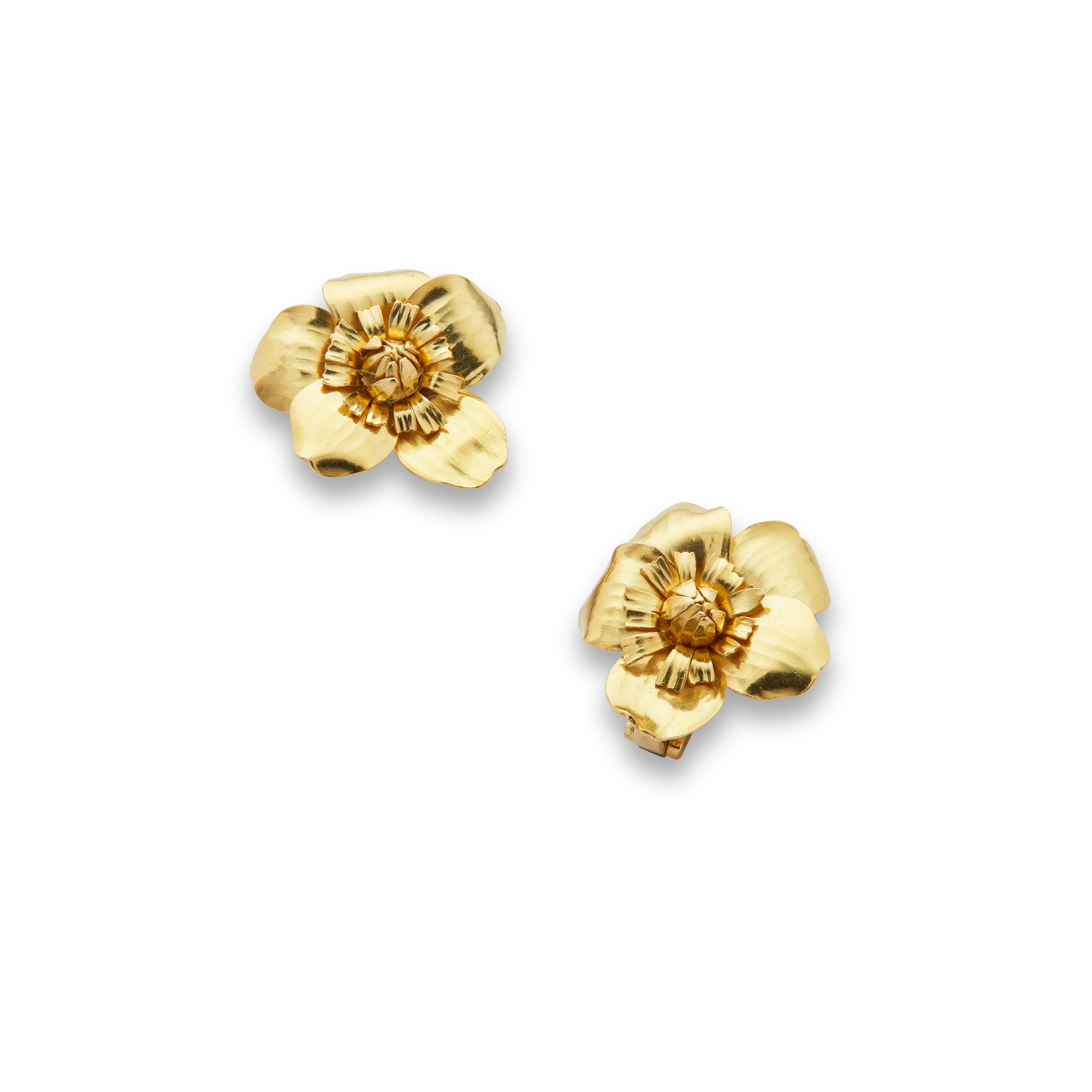 Cartier: A pair of 18ct gold 'Camellia' earrings, circa 1960