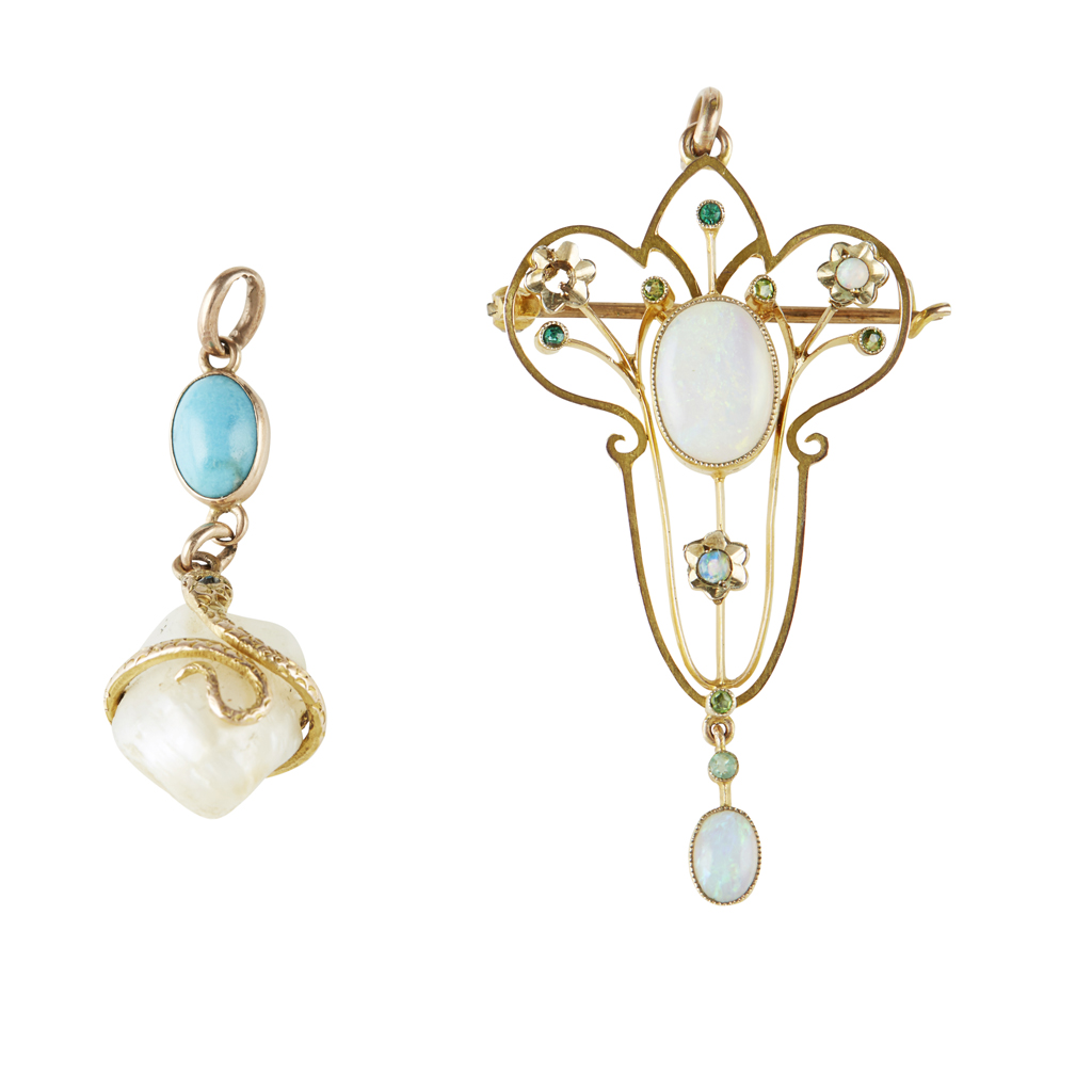 An early-20th century opal and peridot set brooch