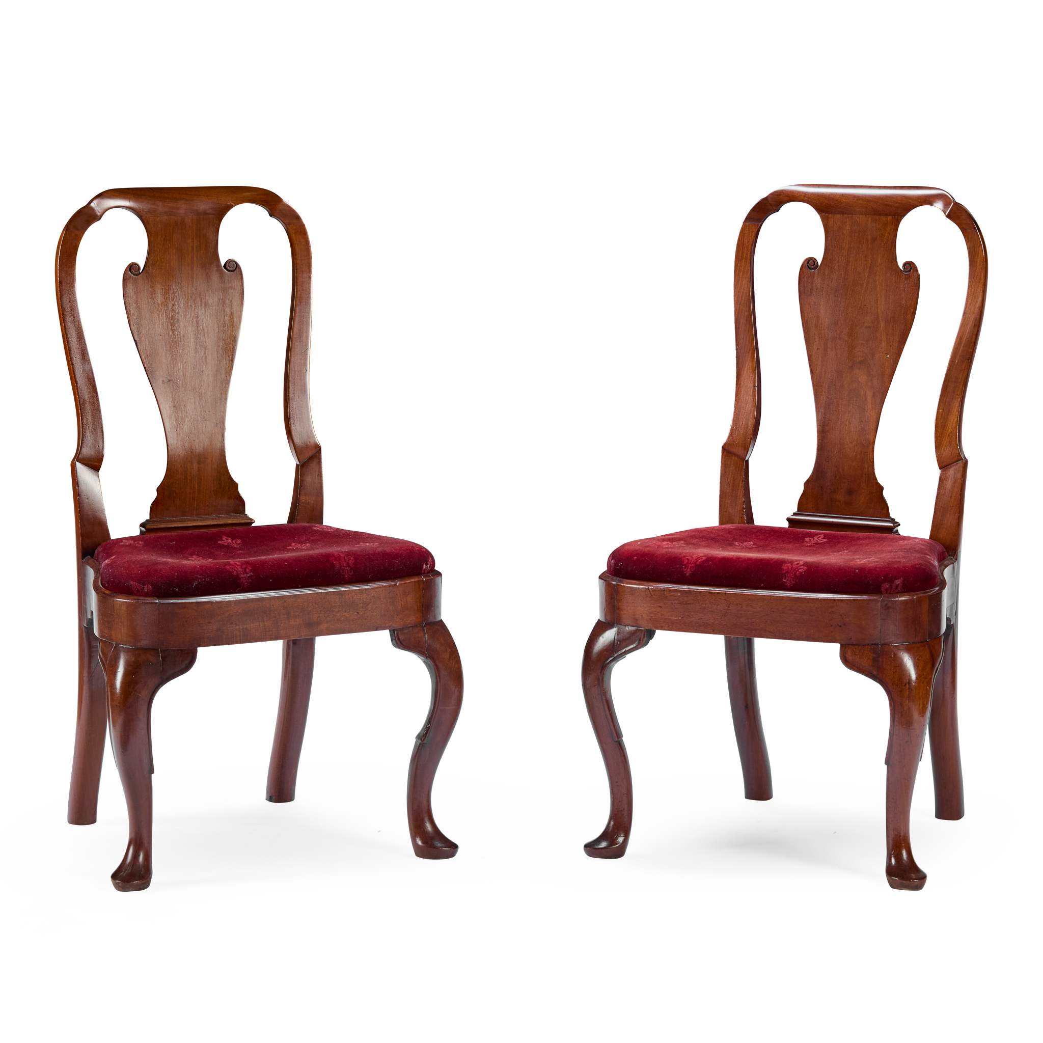 PAIR OF GEORGE I/II RED WALNUT SIDE CHAIRS