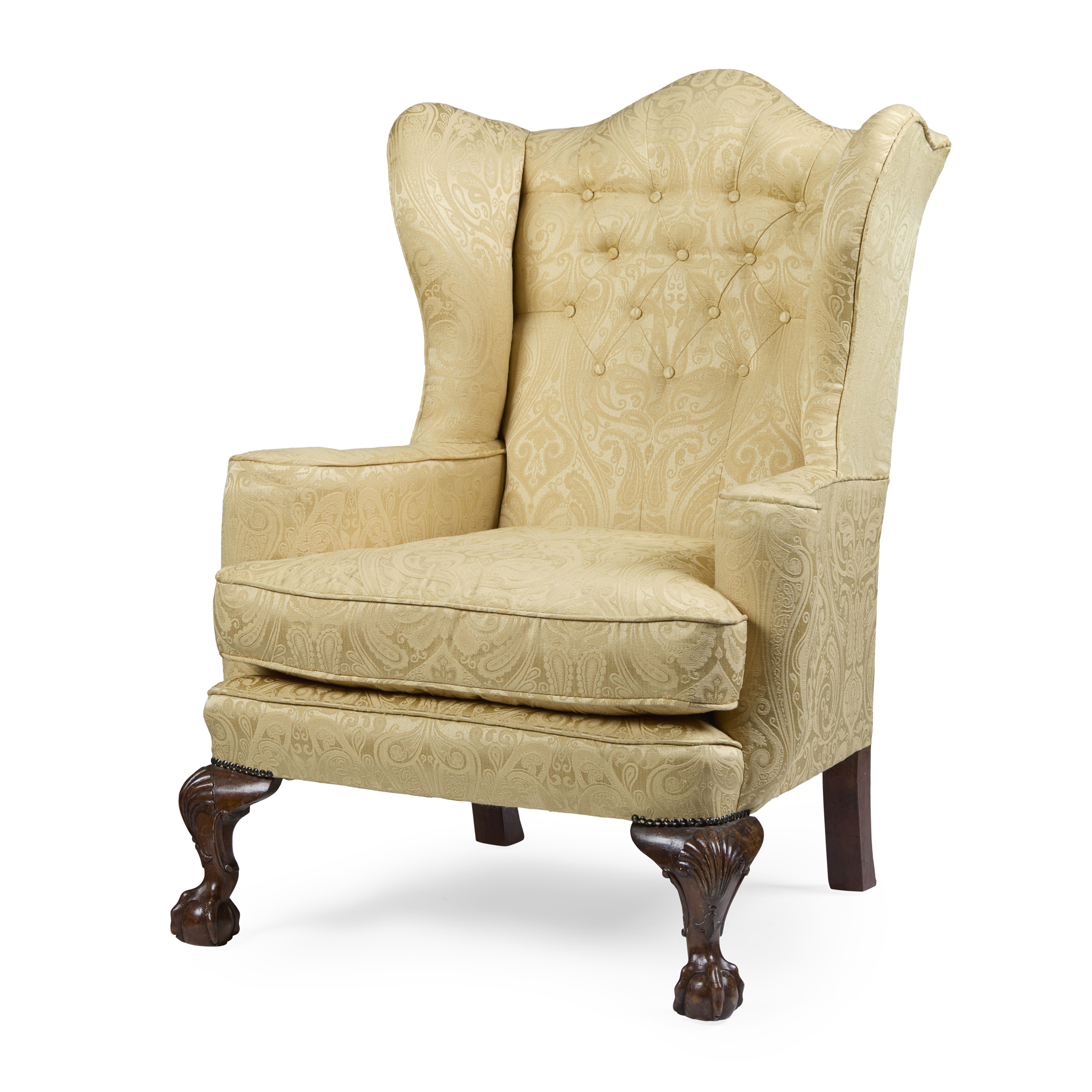 GEORGE II STYLE WALNUT WING ARMCHAIR