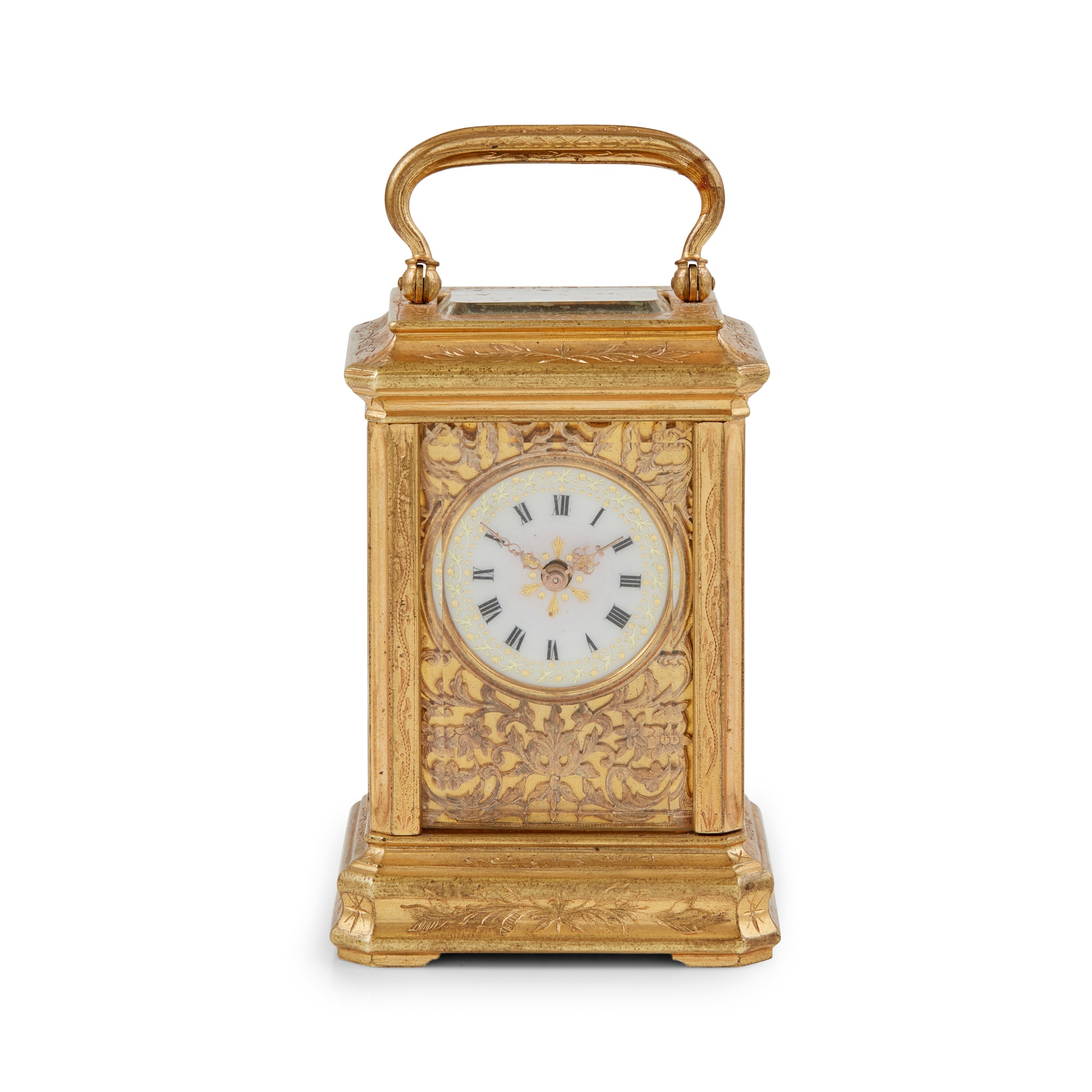 SWISS MINIATURE GILT BRASS CARRIAGE CLOCK