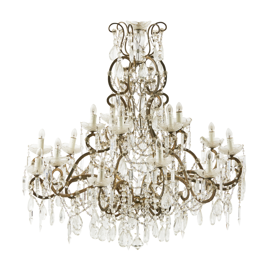 LOUIS XV STYLE GILT METAL BIRDCAGE EIGHTEEN LIGHT CHANDELIER