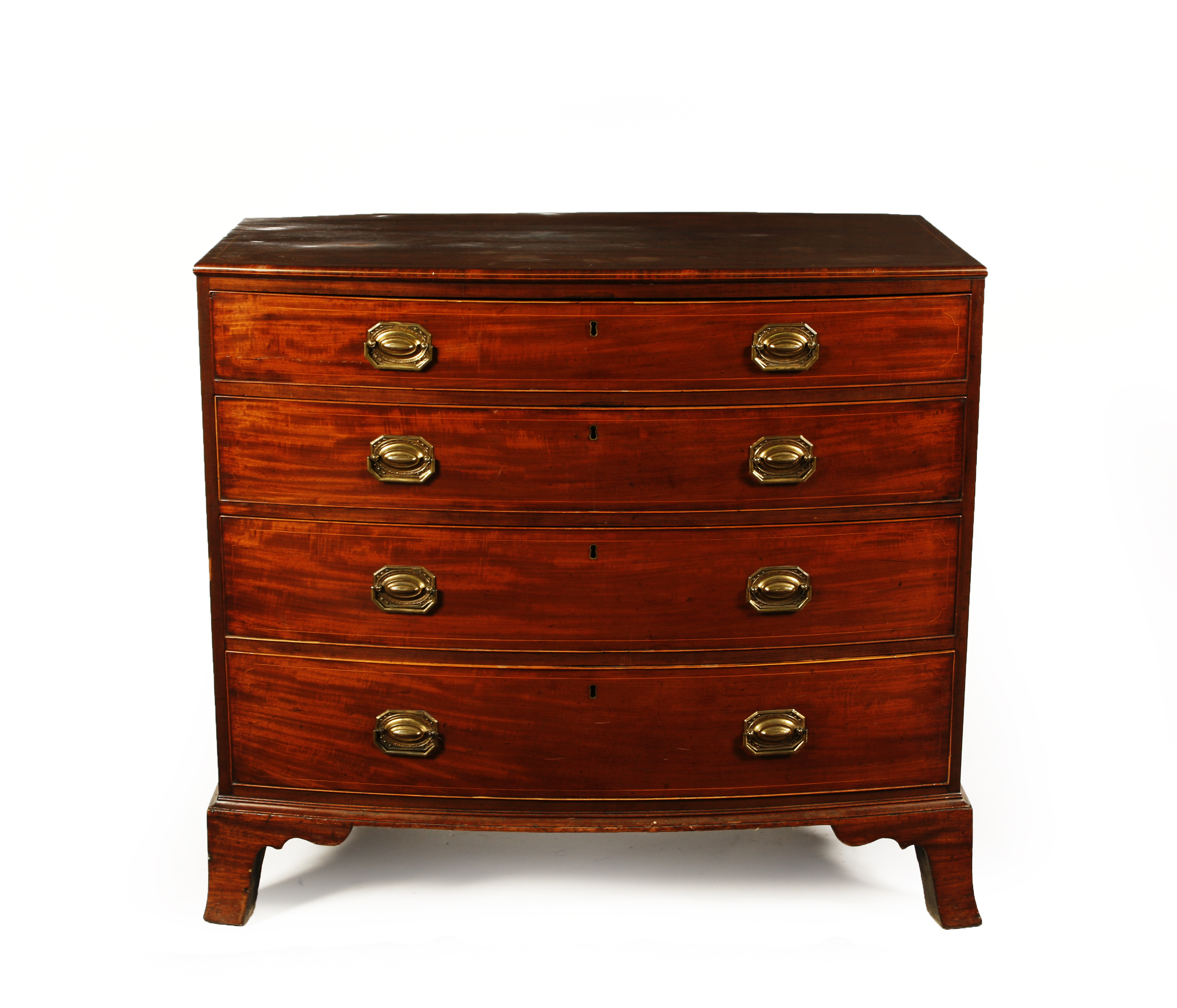 GEORGIAN MAHOGANY AND BOXWOOD STRUNG BOWFRONT CHEST