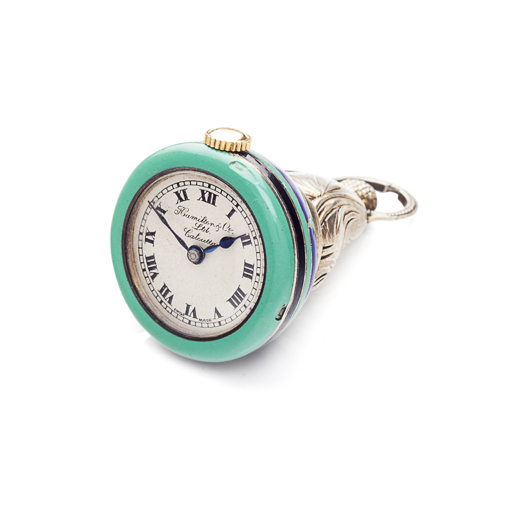 A French silver and enamel pendant fob watch