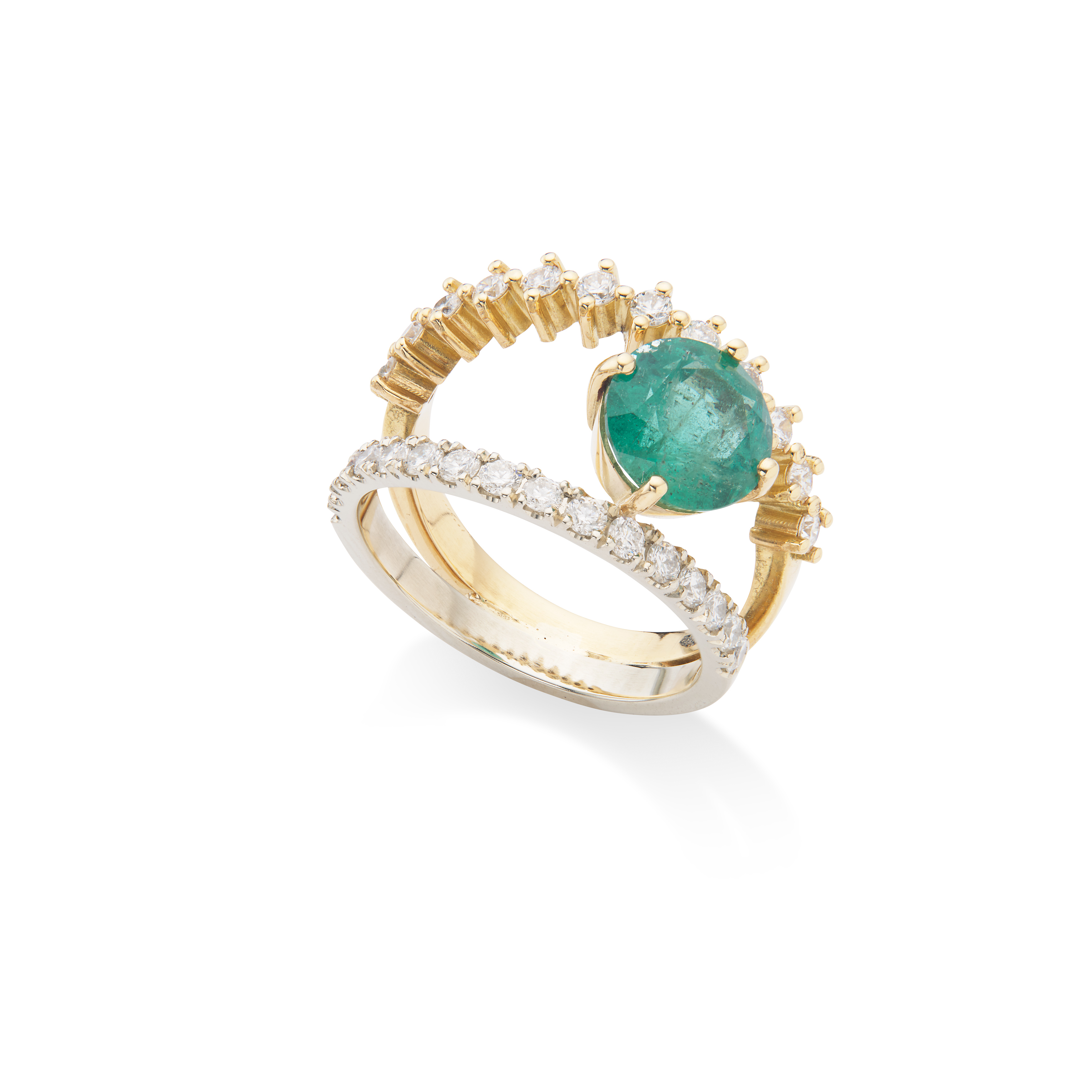 An emerald and diamond dress ring