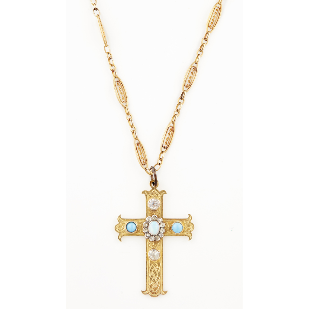 A paste, opal and turquoise set cross