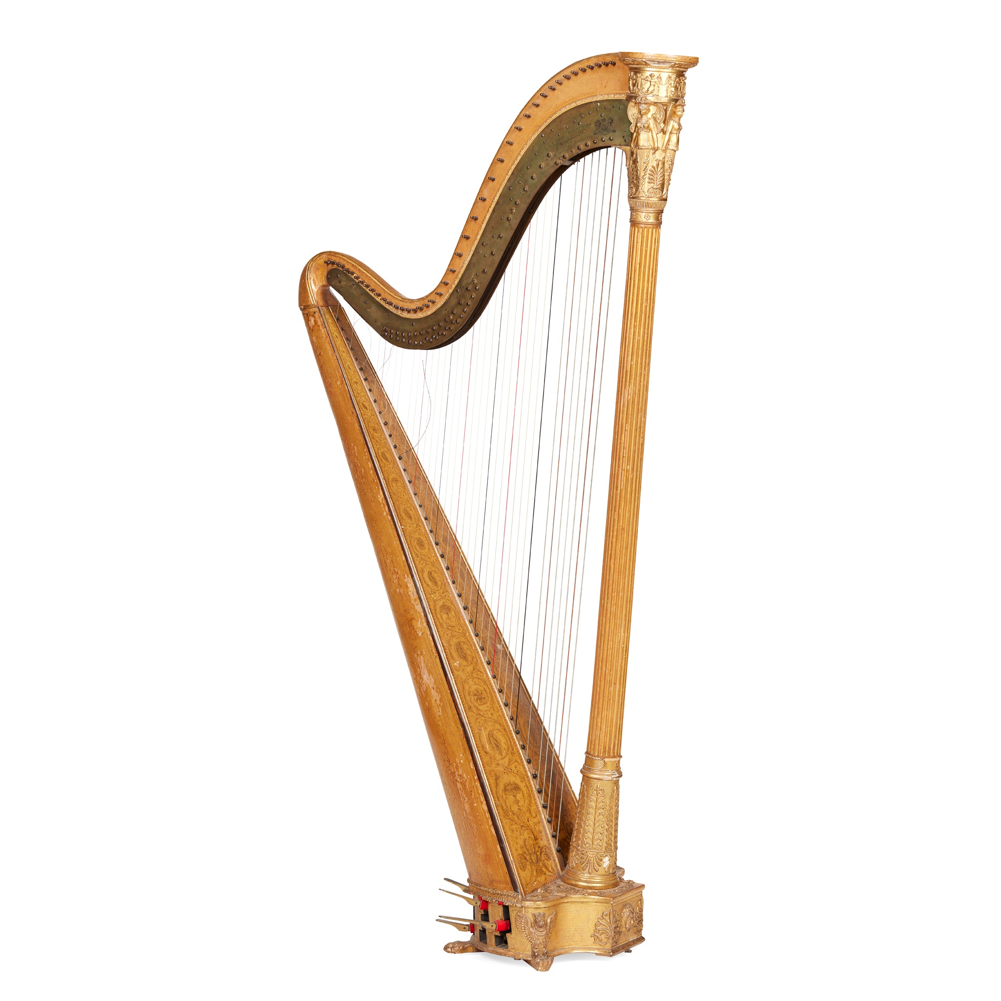 'GOTHIC' PAINTED, GILTWOOD, AND BRASS MOUNTED CONCERT HARP, JACOB AND JAMES ERAT, LONDON