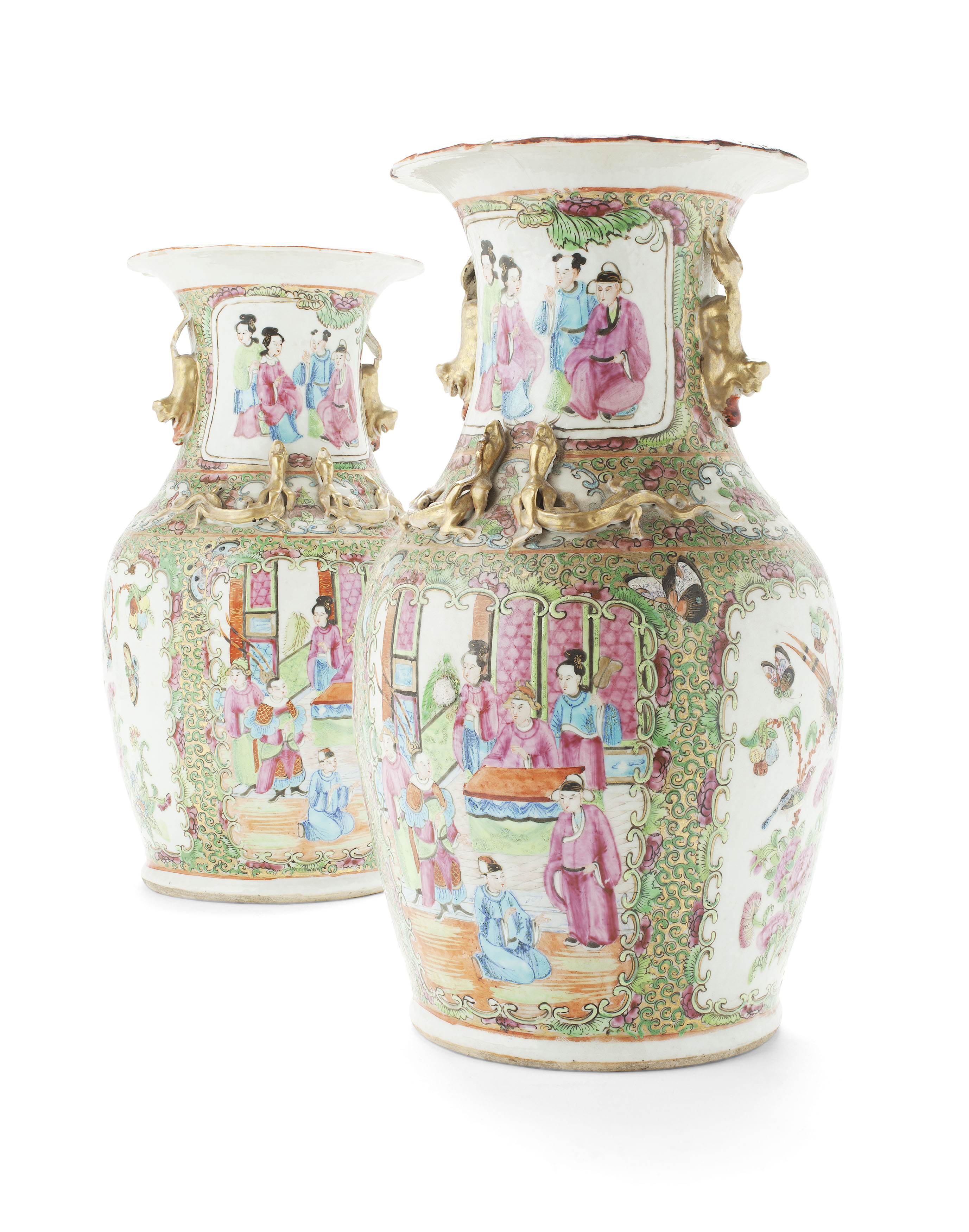 PAIR OF CHINESE CANTON FAMILLE ROSE VASES