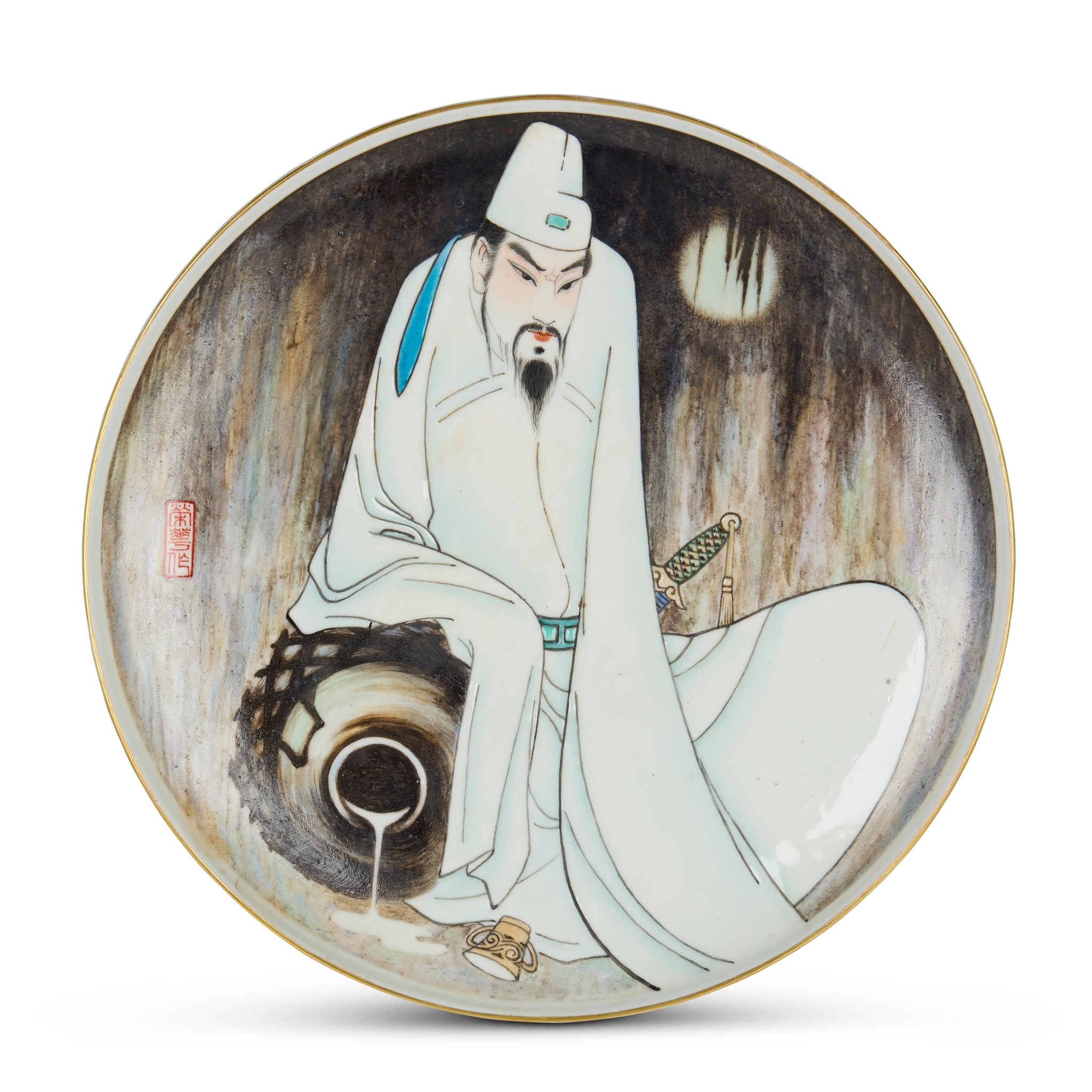 CHINESE ENAMELLED 'DRUNKEN LI BAI' PLATE