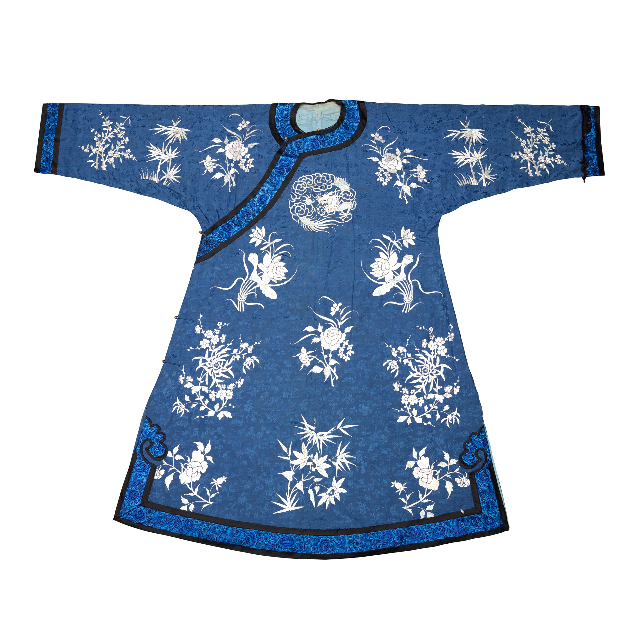 BLUE-GROUND SILK EMBROIDERED LADY'S ROBE