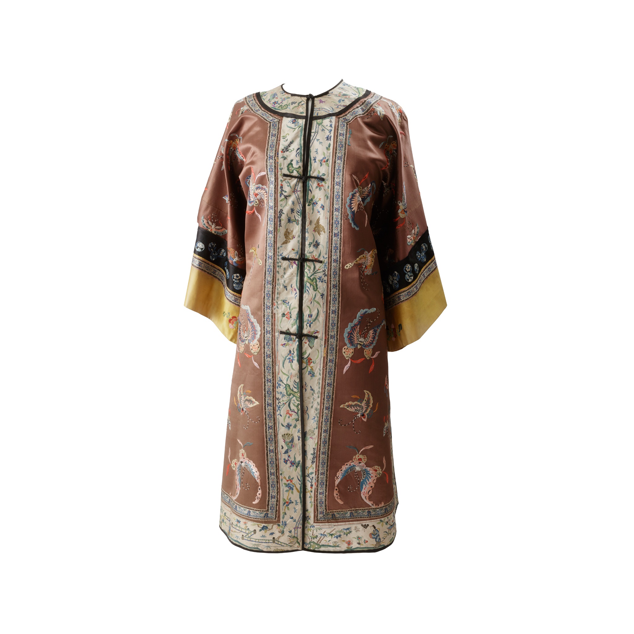 PERSIMMON-GROUND SILK EMBROIDERED LADY'S OVERCOAT