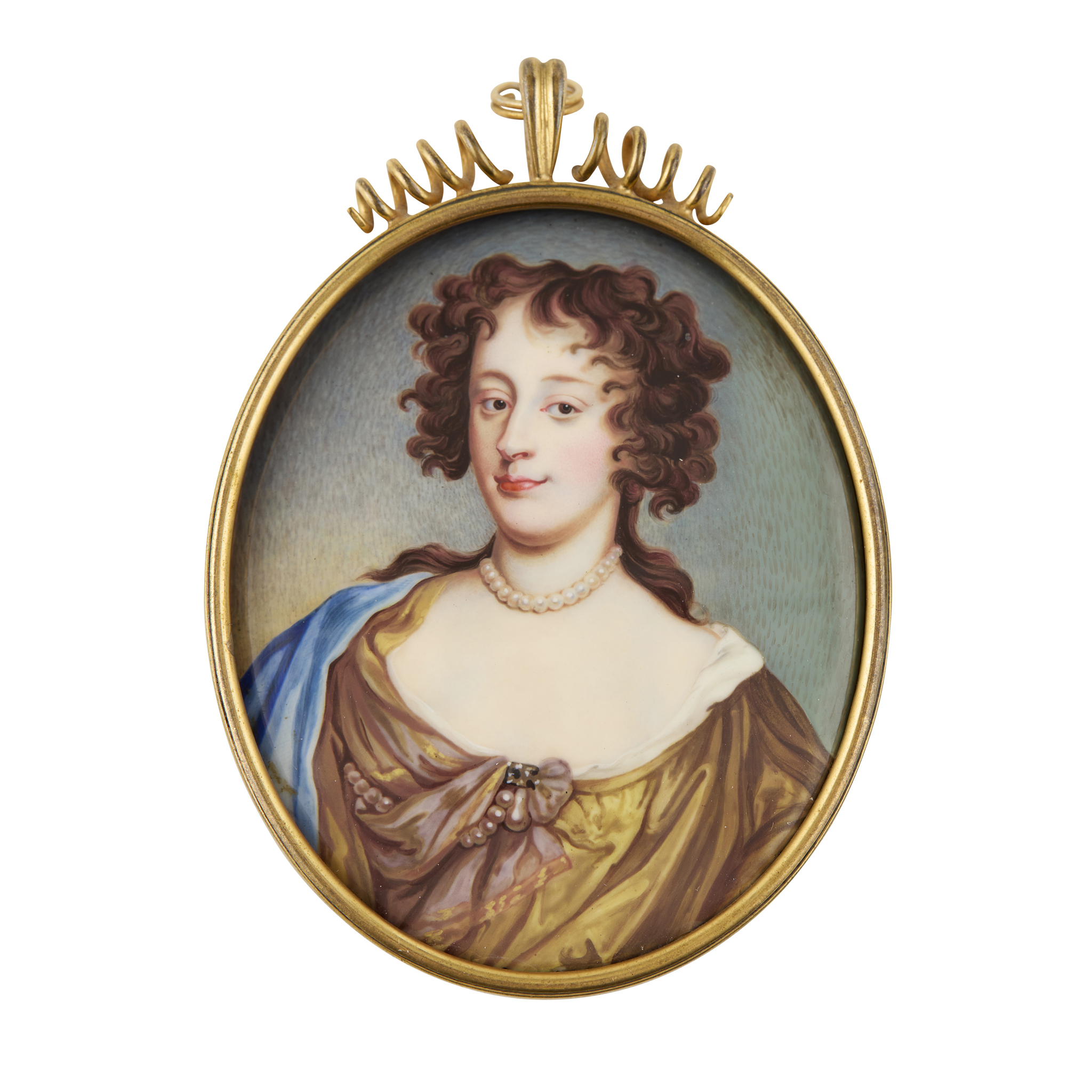 AFTER PETER LELY, ENGLISH ENAMEL PORTRAIT MINIATURE OF MARY 'MOLL' DAVIS