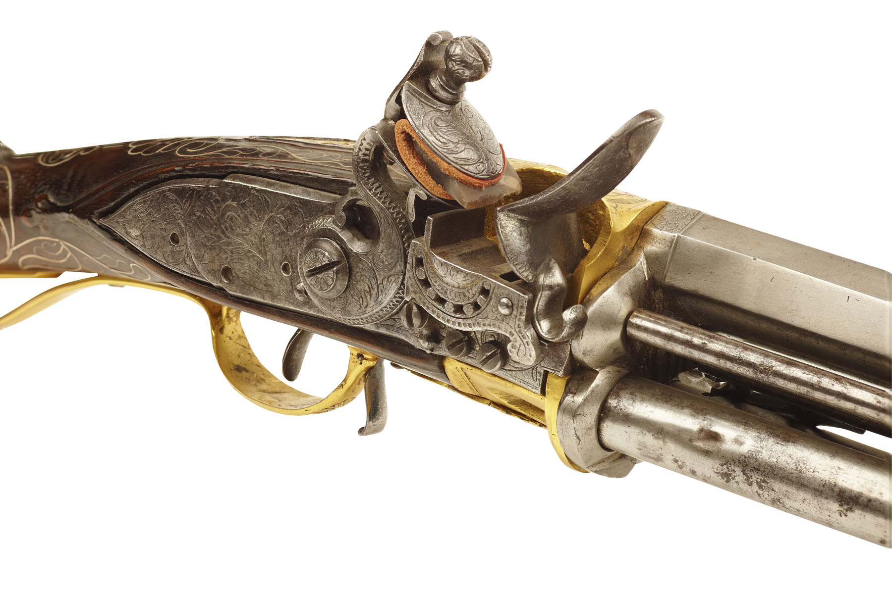RARE INDIAN FLINTLOCK TURN ABOUT REPEATING FOWLING PIECE
