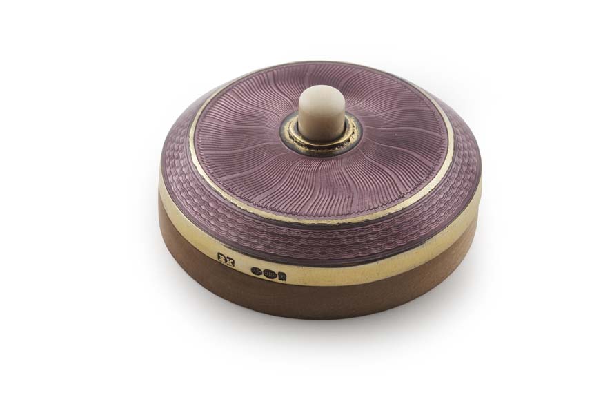 A Faberge silver gilt and purple guilloche enamel bell push