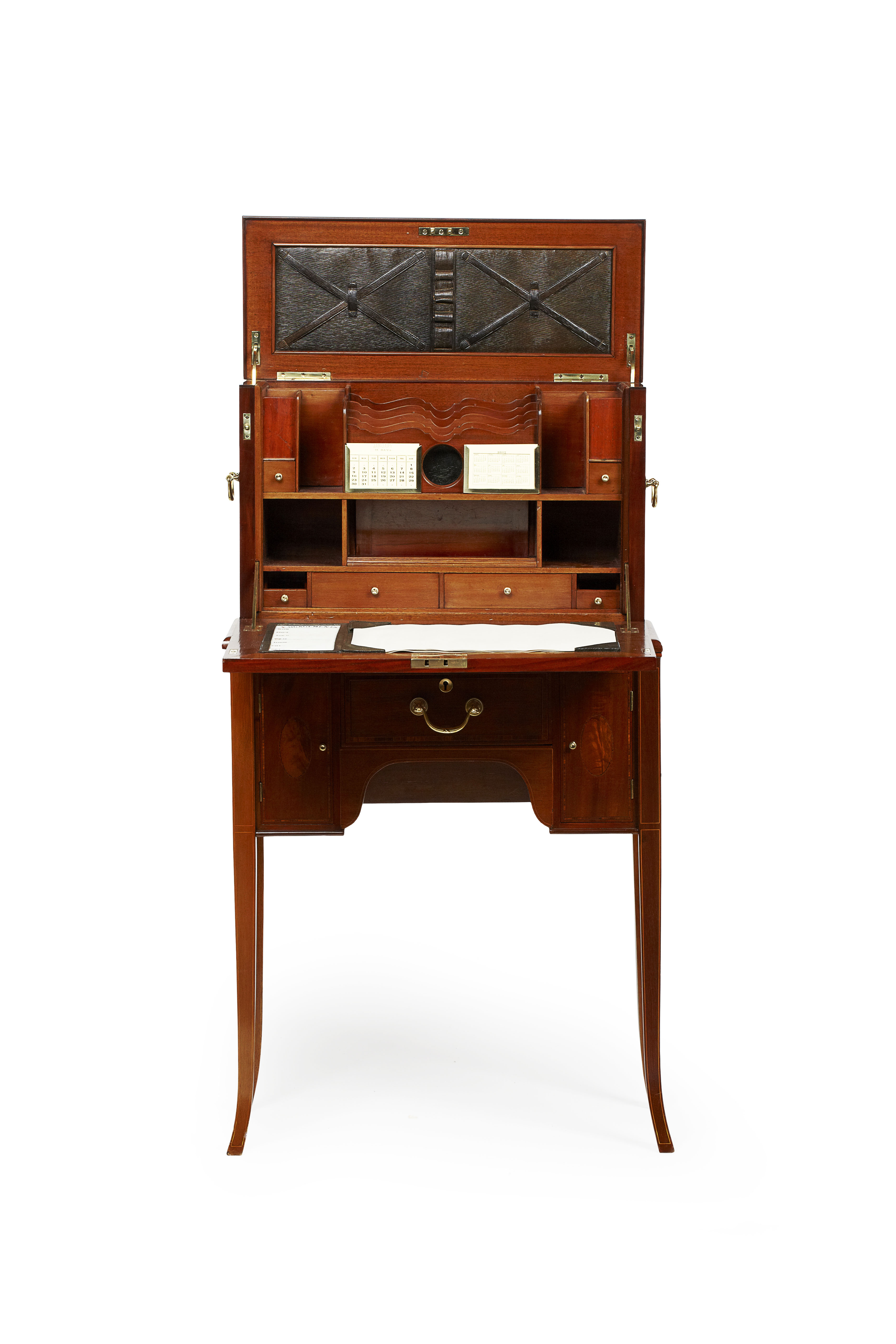 EDWARDIAN INLAID MAHOGANY TRAVEL DESK