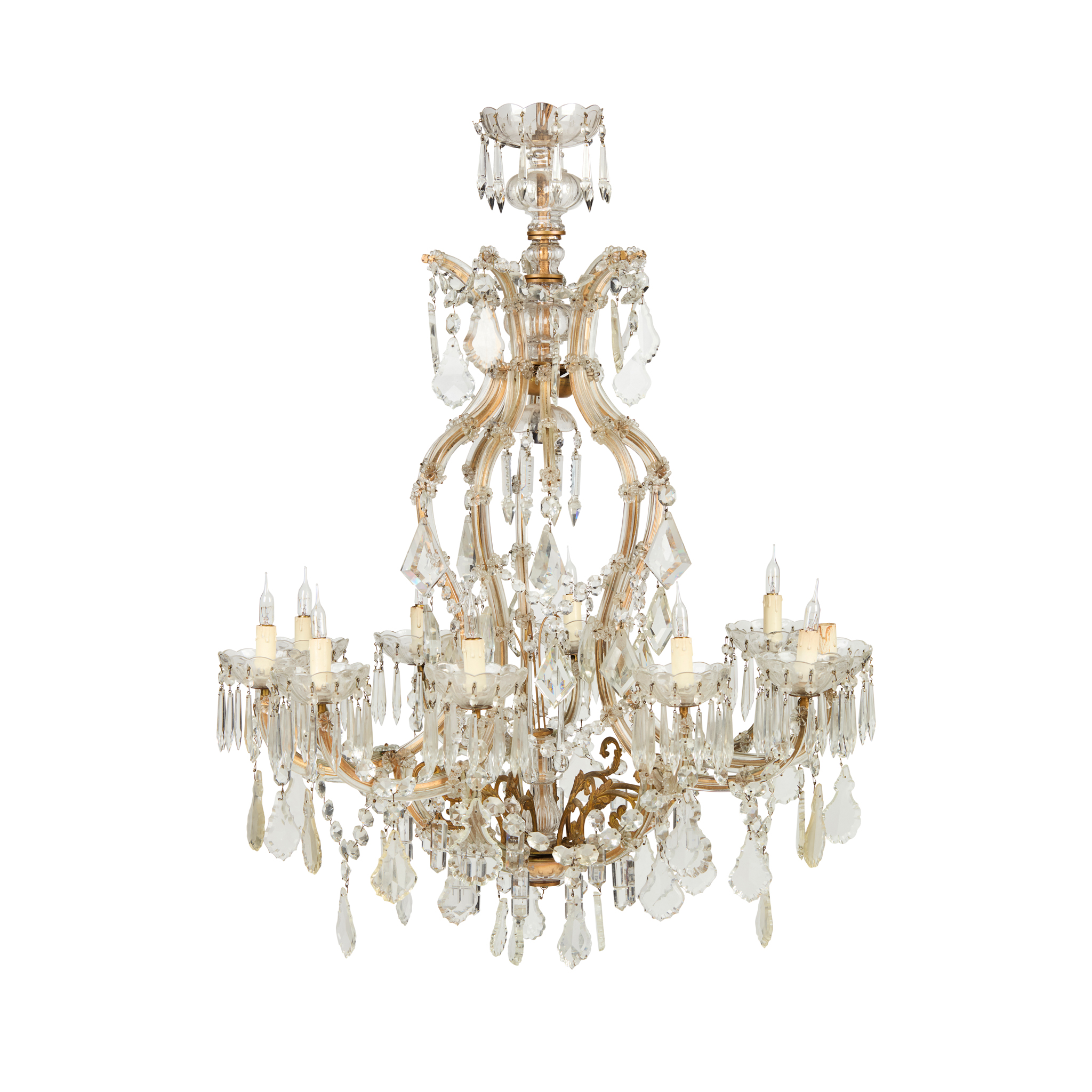 LOUIS XV STYLE BRONZE AND CRYSTAL NINE LIGHT CHANDELIER