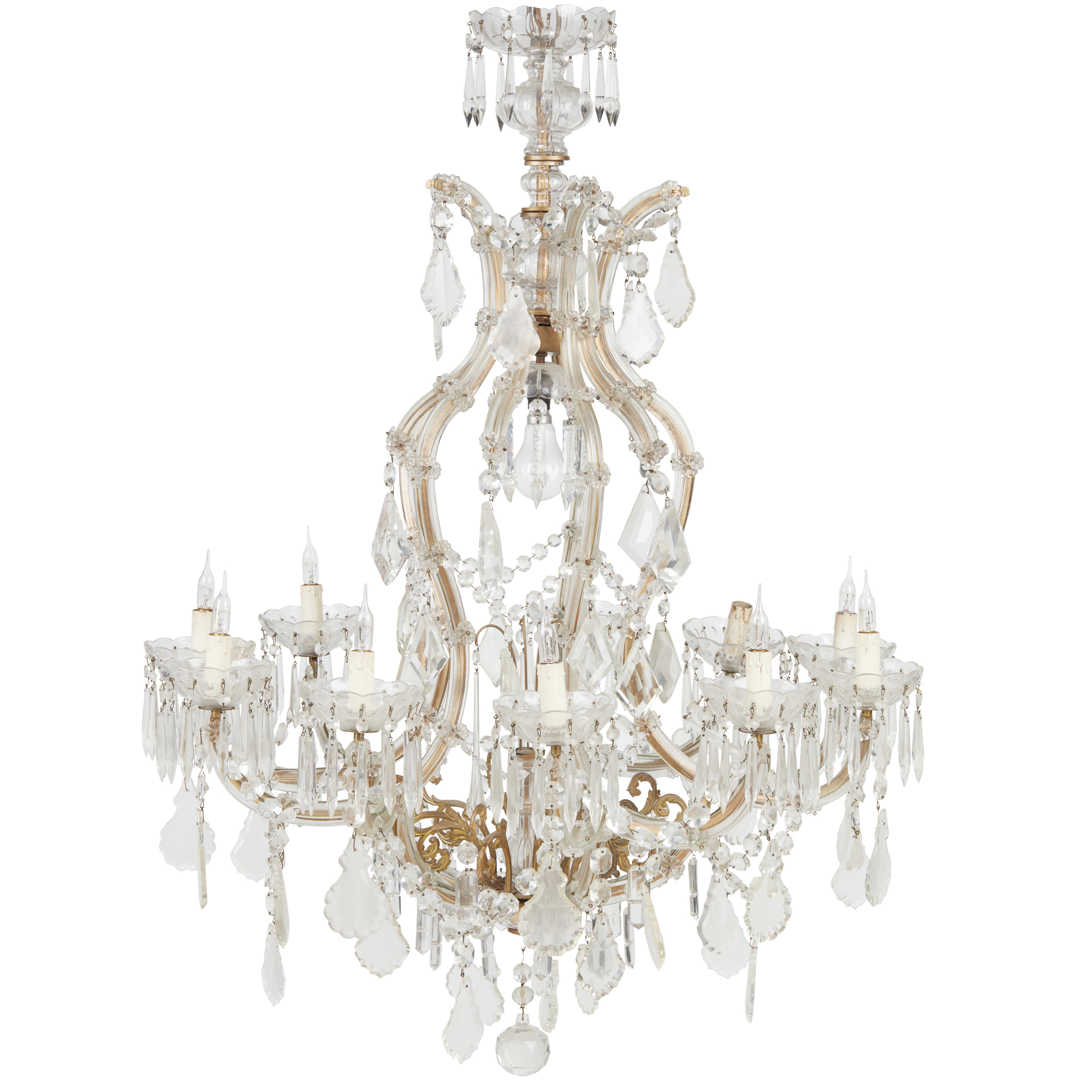 LOUIS XV STYLE BRONZE AND CRYSTAL NINE LIGHT CHANDELIER