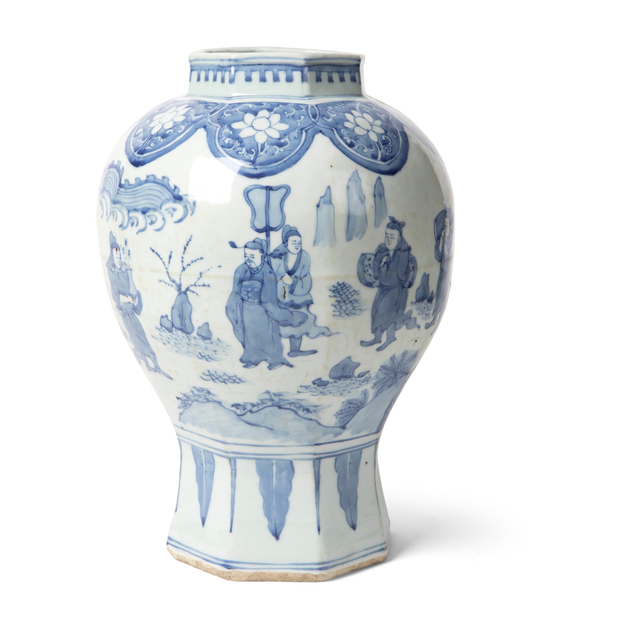 BLUE AND WHITE OCTAGONAL VASE