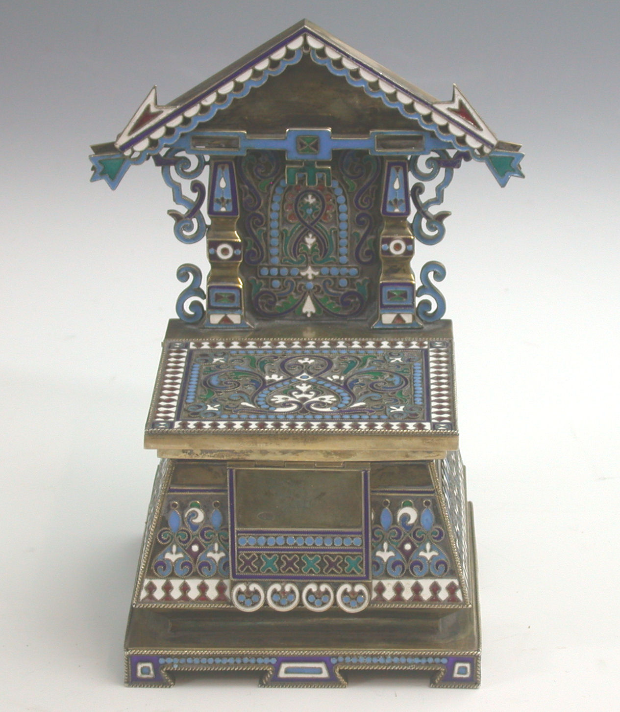 A Russian silver and cloisonne enamel decorated salt,