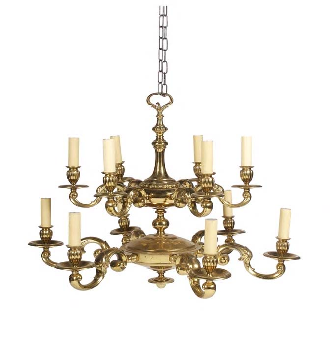 A pair of brass electroliers,