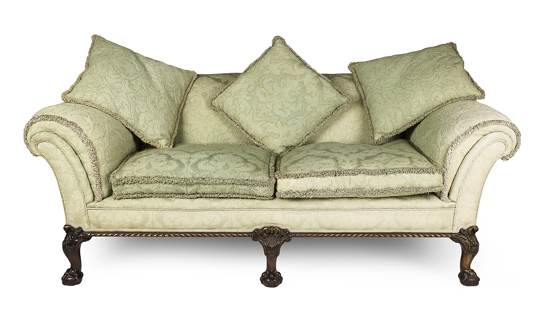 GEORGE I STYLE WALNUT AND UPHOLSTERED TWO PIECE SUITE