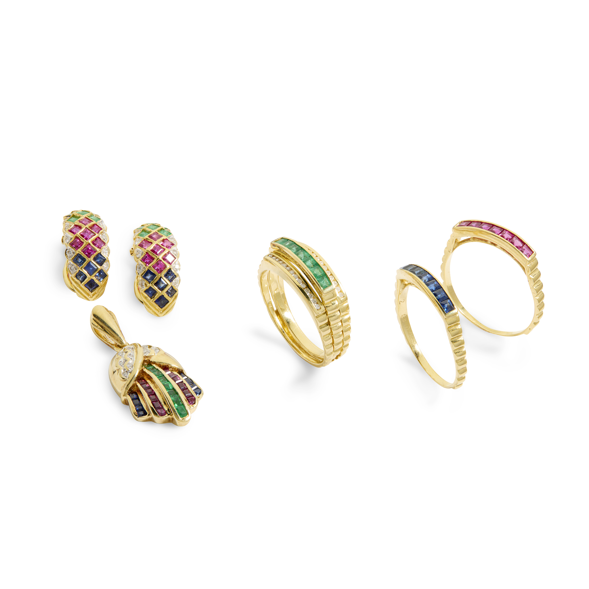 A suite of multi-gem and diamond jewellery