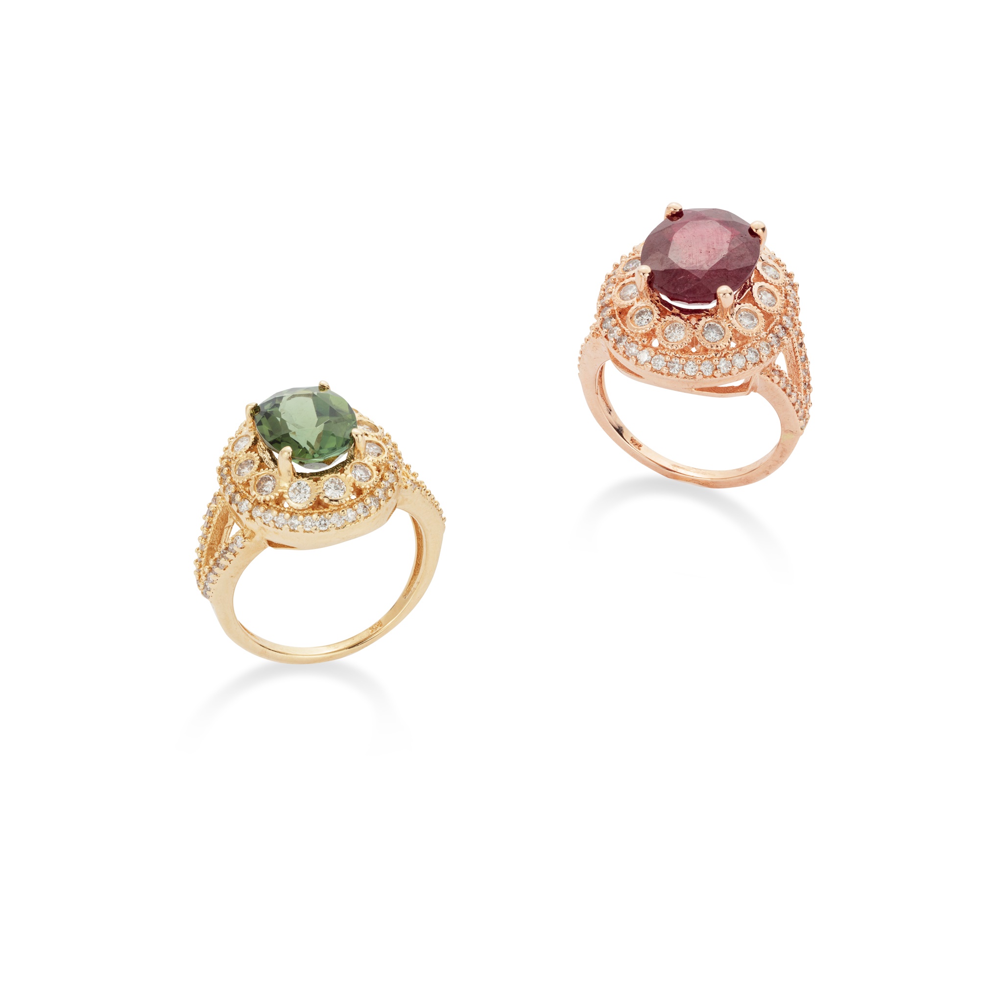 Two diamond and gem-set rings ring
