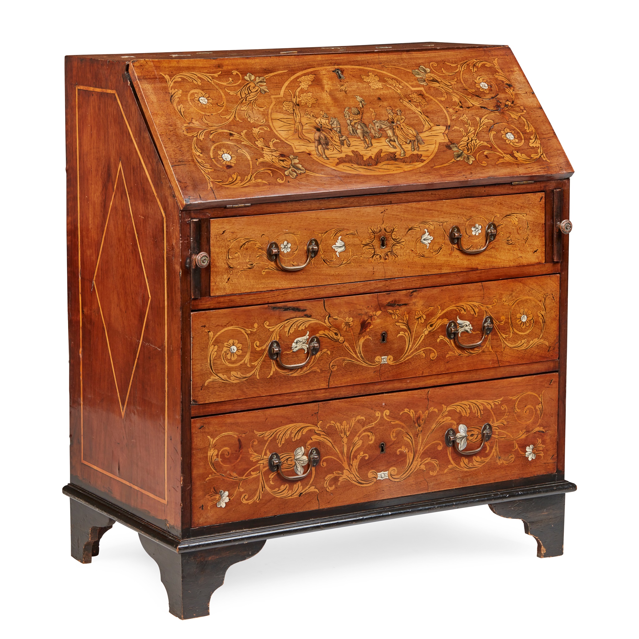 ITALIAN WALNUT, IVORY, MARQUETRY AND PENWORK BUREAU