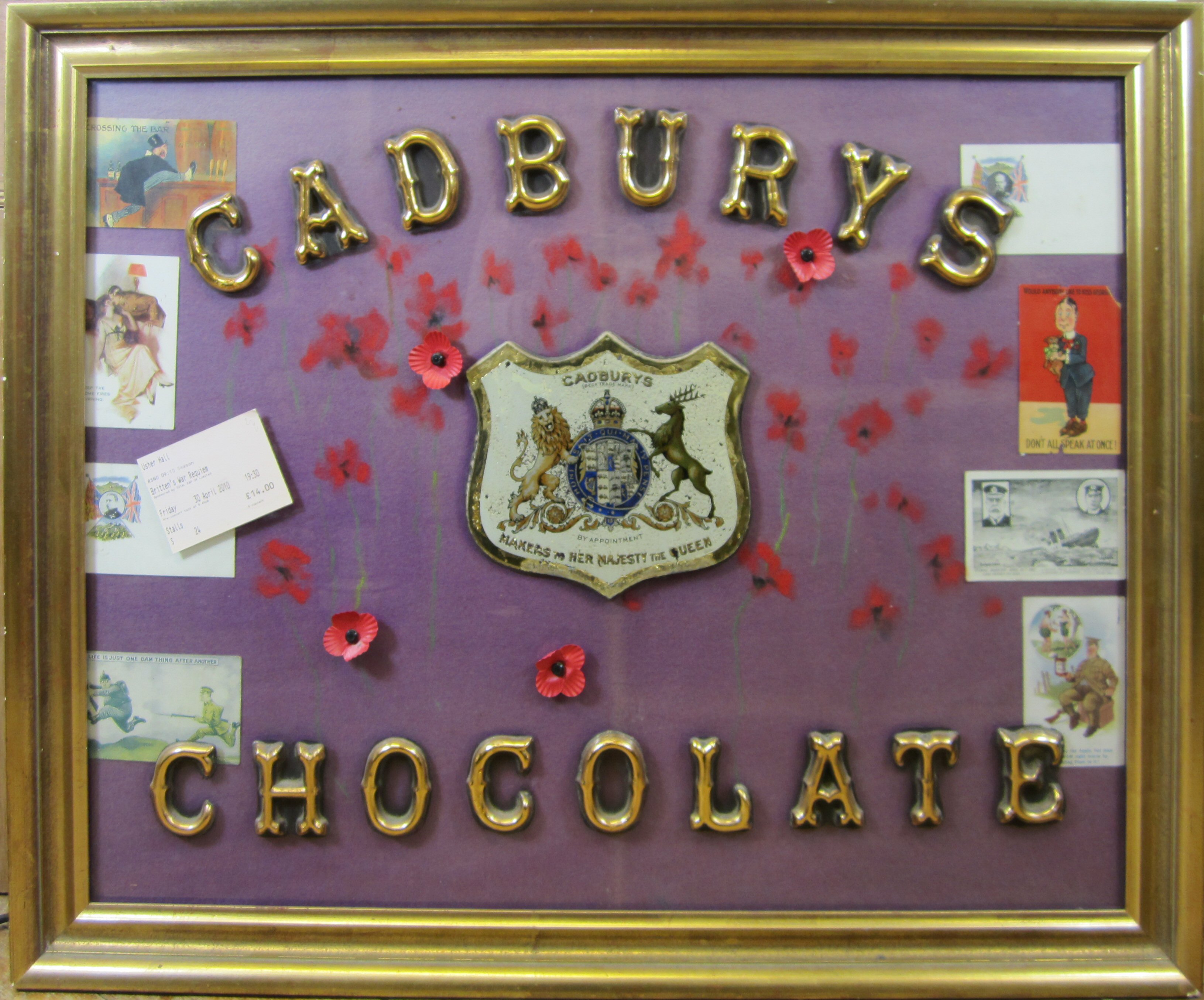 FRAMED GLASS CADBURYS CHOCOLATE SIGN/PANEL