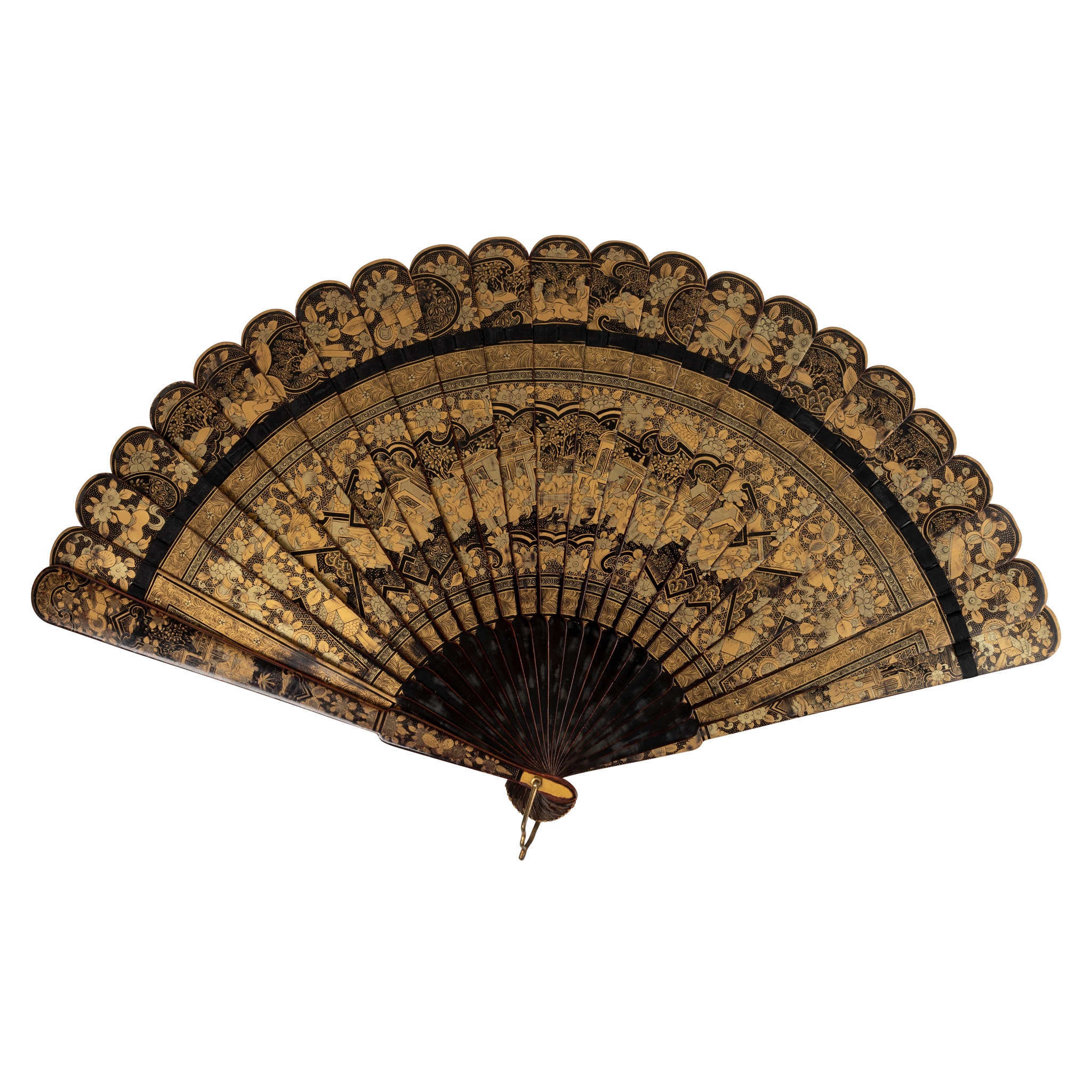 FINE GILT AND BLACK LACQUER BRISÈ FAN