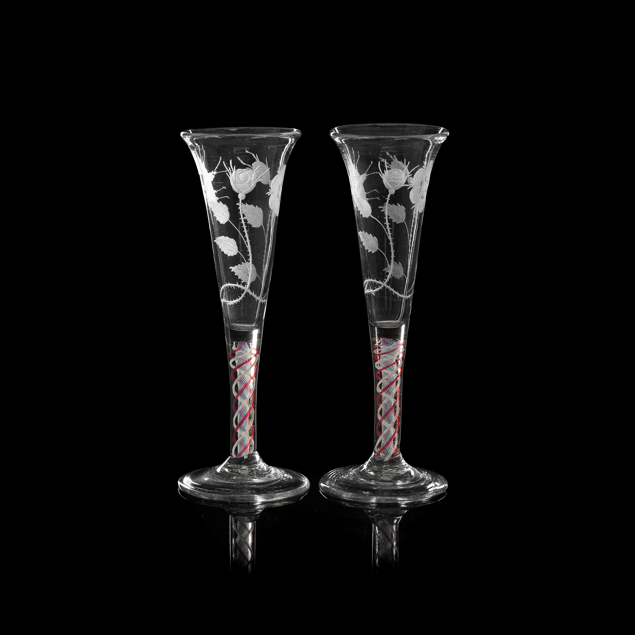 PAIR OF CONTINENTAL JACOBITE COLOUR TWIST SODA GLASSES