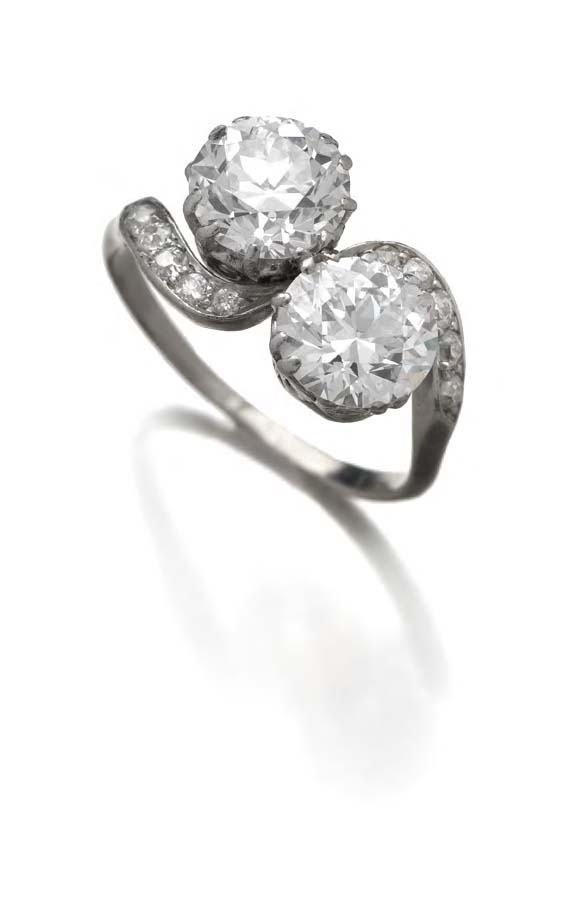 An early 20th century diamond two-stone ring,