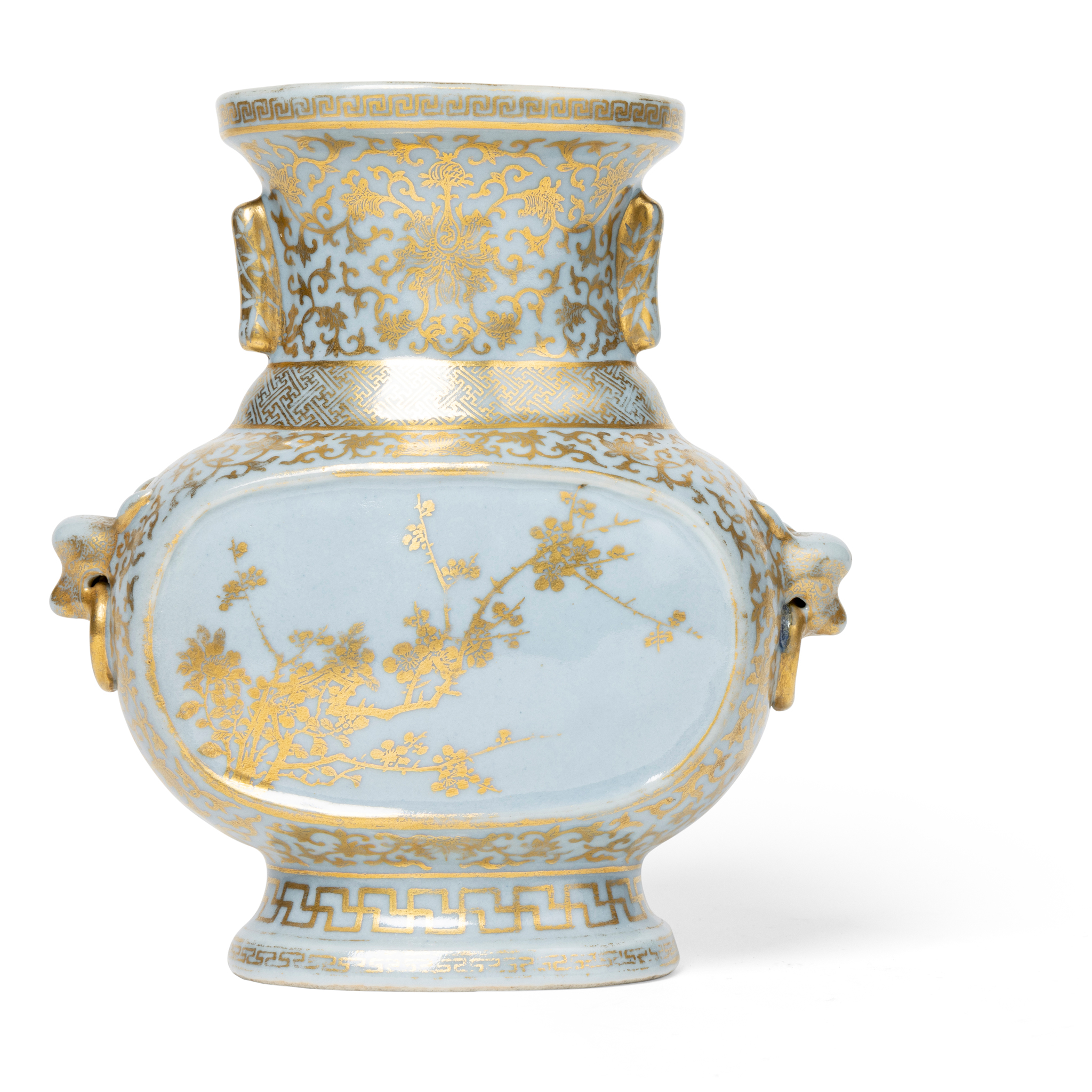 CHINESE ARCHAISTIC CLAIR-DE-LUNE-GROUND GILT-DECORATED 'FLORAL' VASE