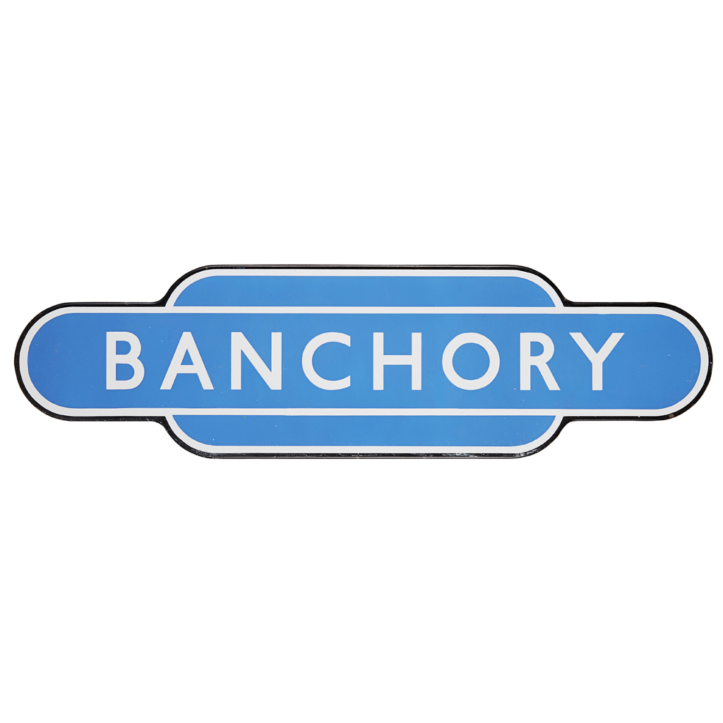 A BRITISH RAILWAYS STATION SIGN FOR 'BANCHORY'