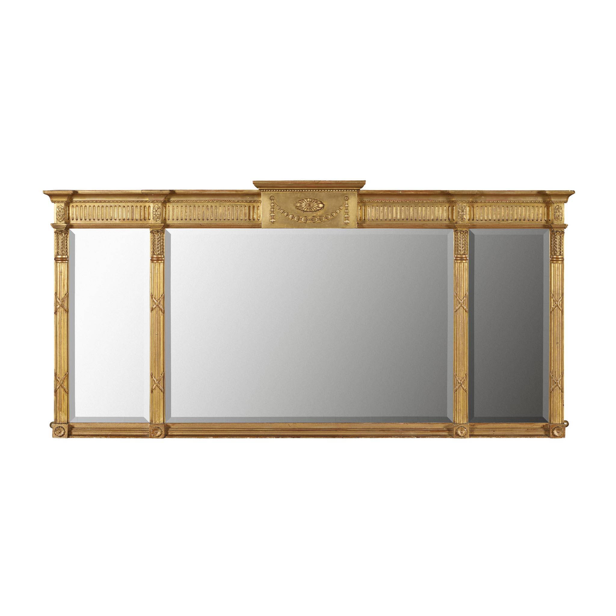 GEORGE III STYLE GILTWOOD TRIPLE OVERMANTEL MIRROR