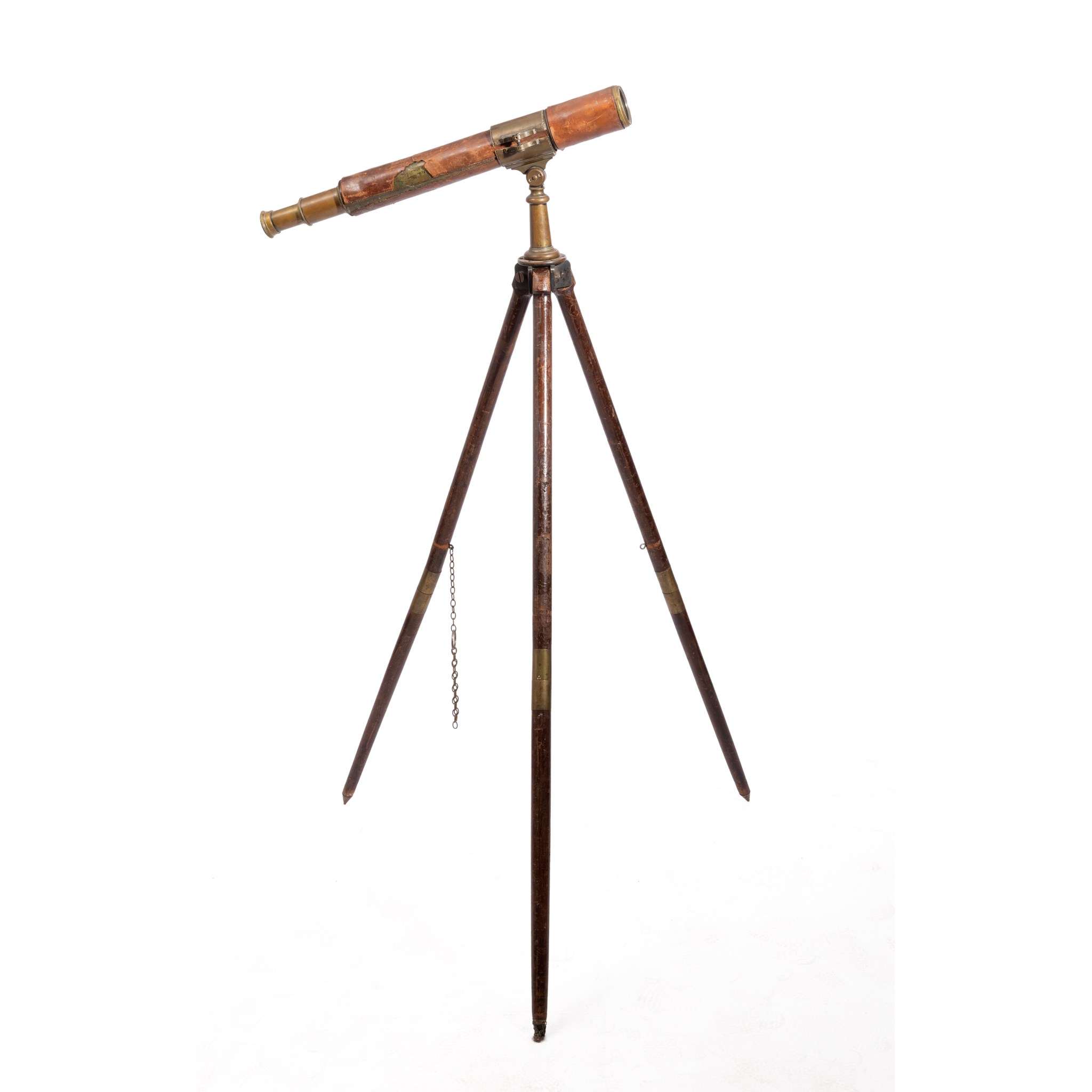 A LATE VICTORIAN BRASS AND MAHOGANY FIELD TELESCOPE AND STAND