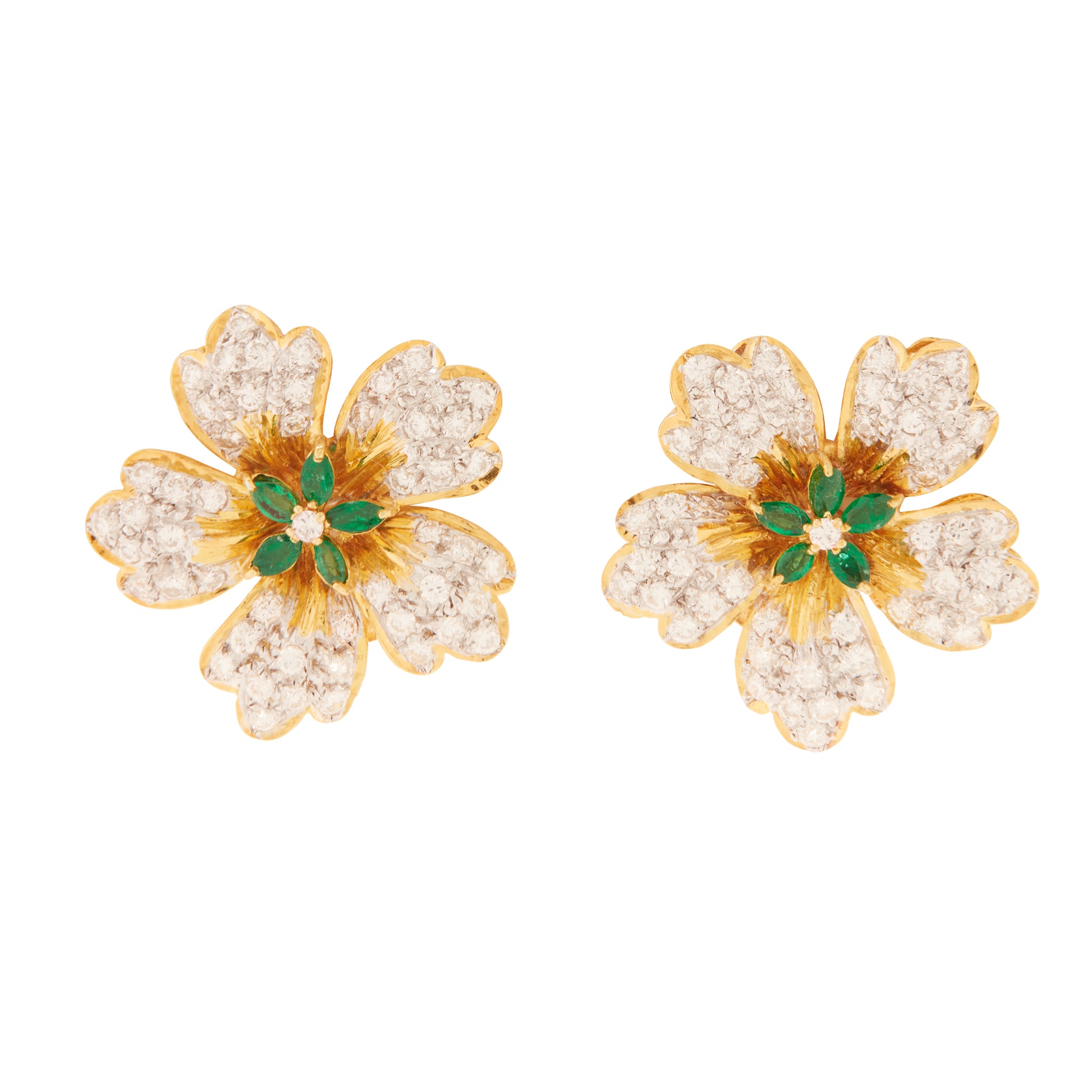 A pair of emerald and diamond earrings