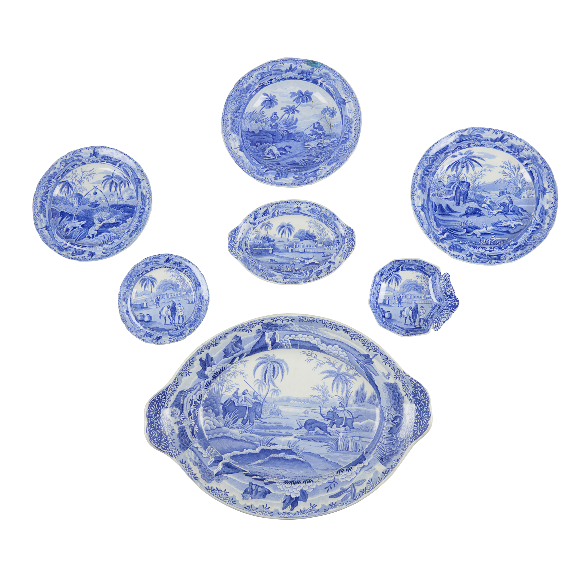 COLLECTION OF SPODE TRANSFER PRINTED CERAMICS FROM THE 'INDIAN SPORTING SERIES'