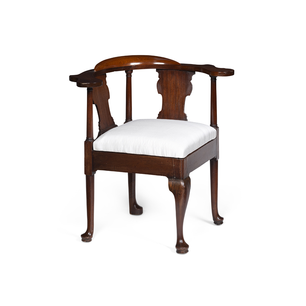 GEORGE II MAHOGANY CORNER ARMCHAIR