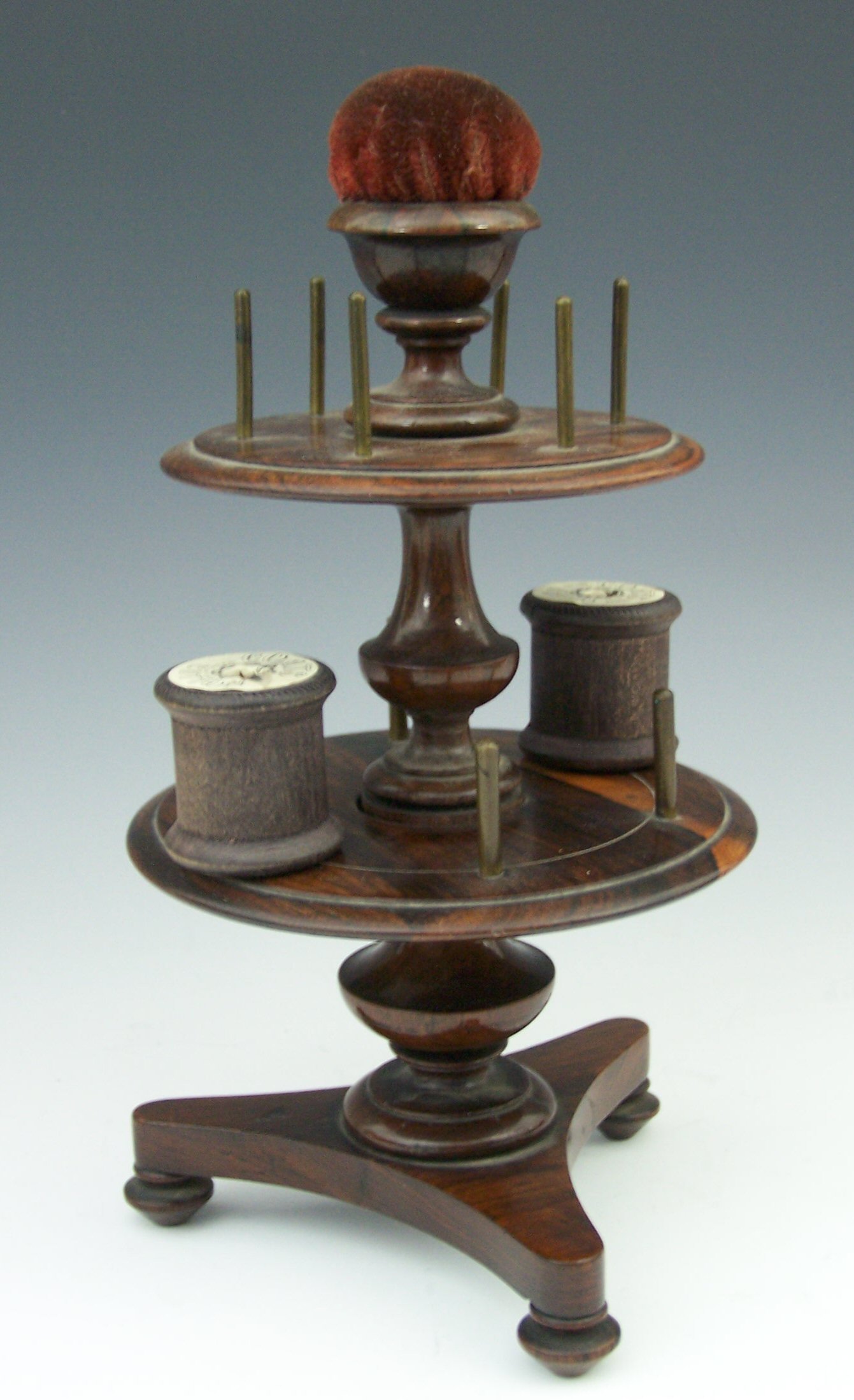 A 19th century laburnum bobbin stand,