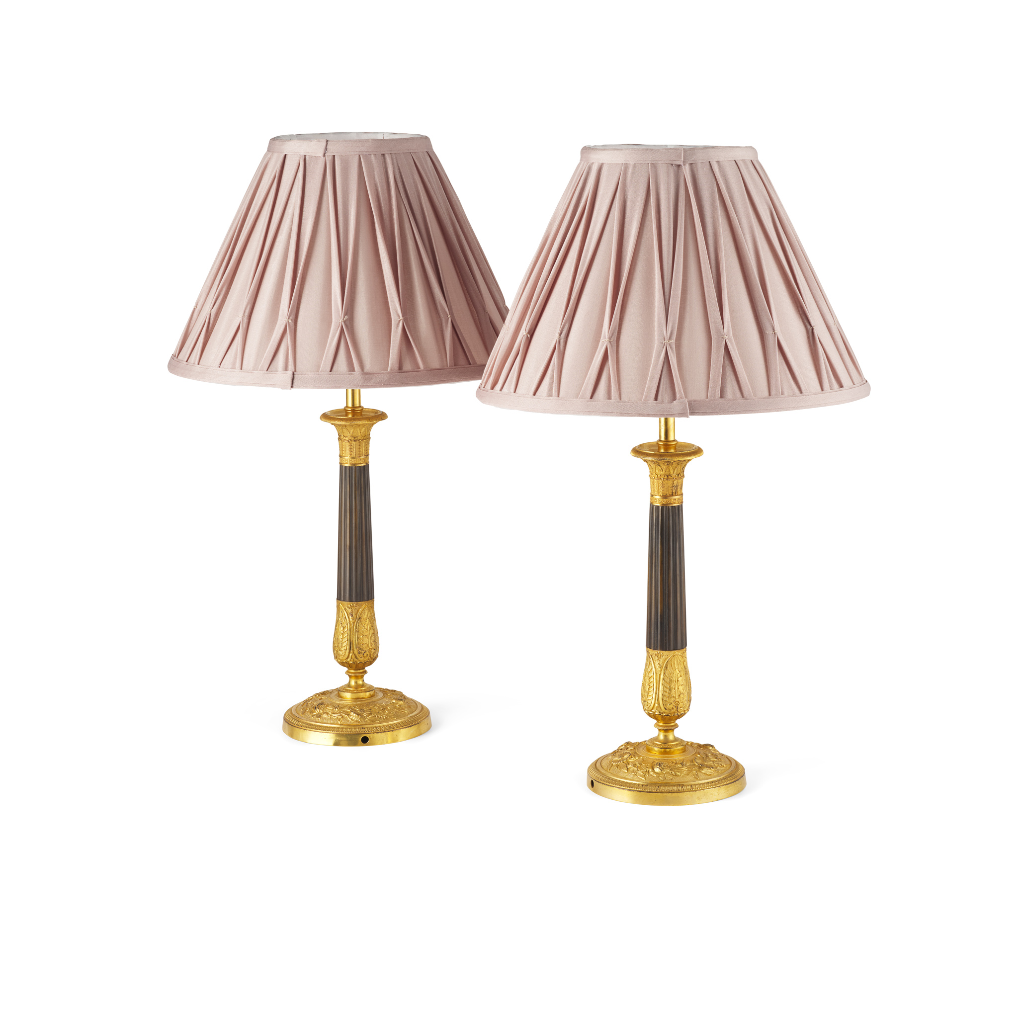 PAIR OF REGENCY STYLE GILT AND PATINATED BRONZE TABLE LAMPS